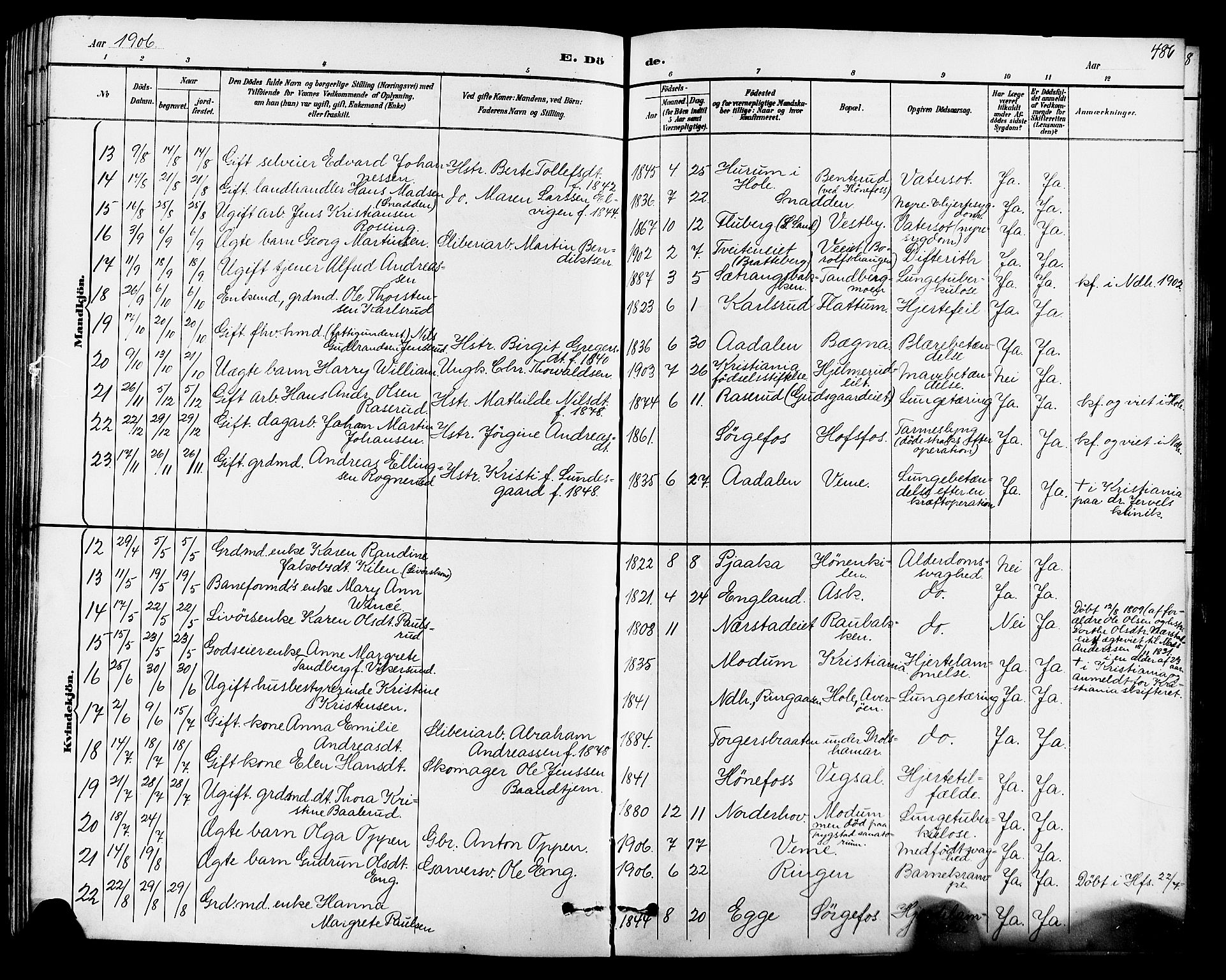 Norderhov kirkebøker, AV/SAKO-A-237/G/Ga/L0008: Klokkerbok nr. I 8, 1887-1912, s. 486