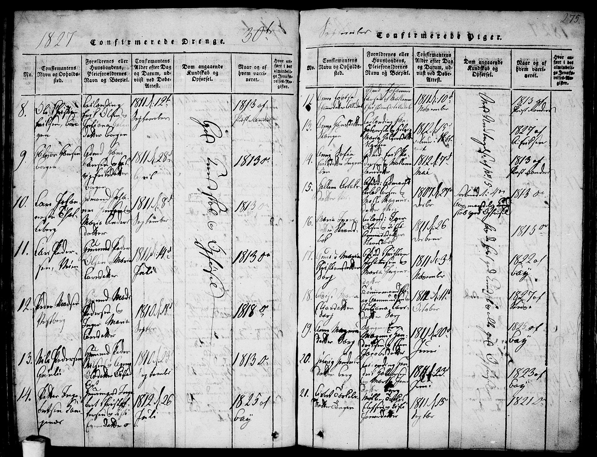 Skjeberg prestekontor Kirkebøker, AV/SAO-A-10923/F/Fa/L0004: Ministerialbok nr. I 4, 1815-1830, s. 275