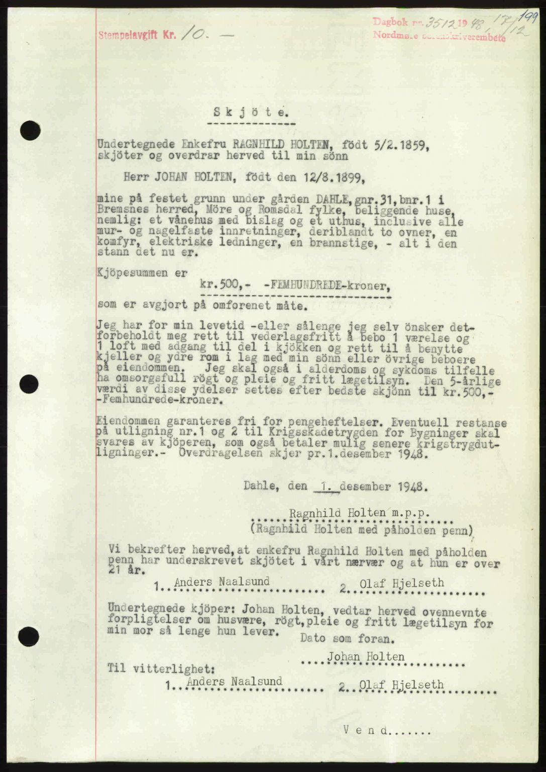 Nordmøre sorenskriveri, SAT/A-4132/1/2/2Ca: Pantebok nr. A110, 1948-1949, Dagboknr: 3512/1948
