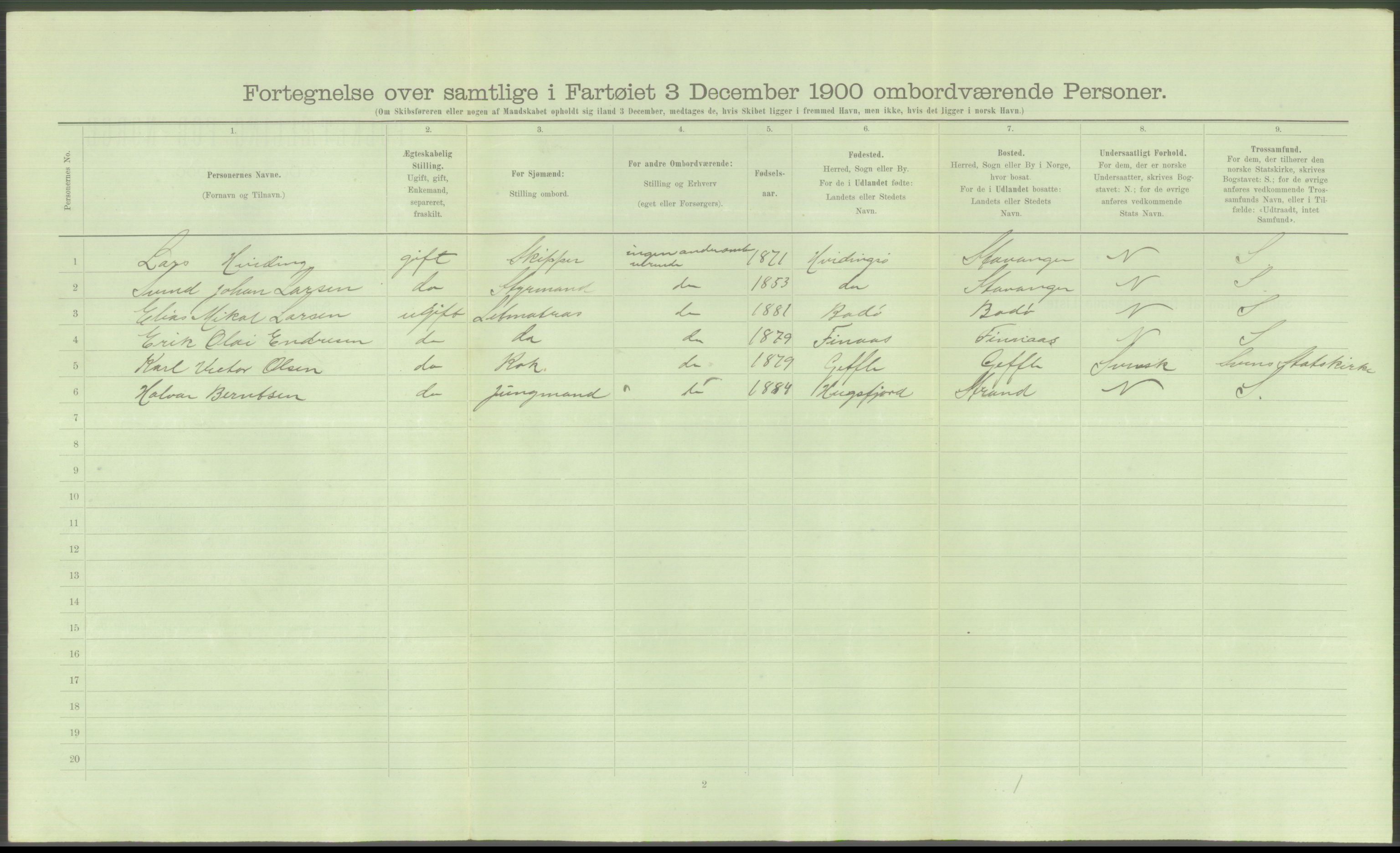 RA, Folketelling 1900 - skipslister med personlister for skip i norske havner, utenlandske havner og til havs, 1900, s. 4124