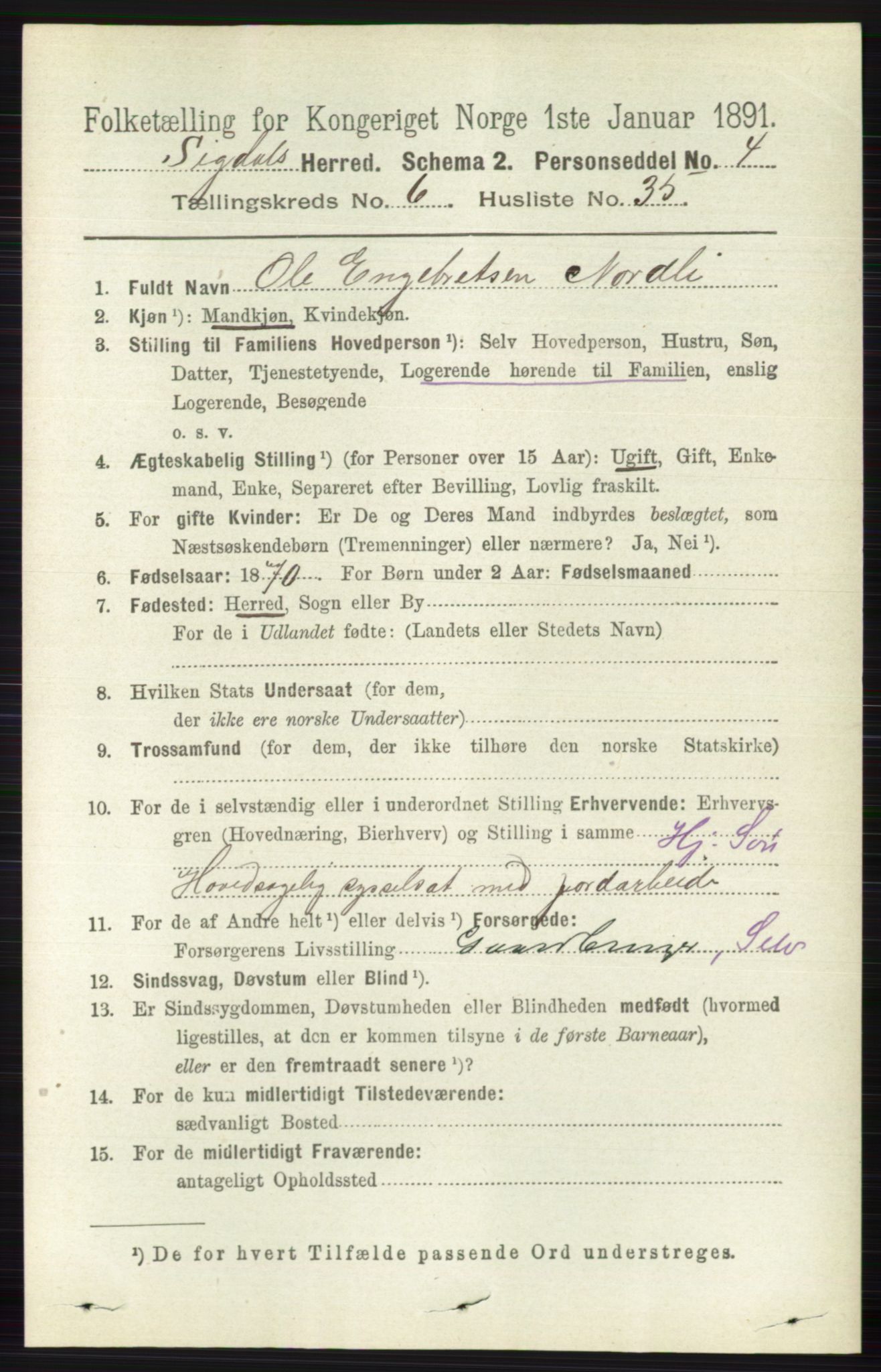 RA, Folketelling 1891 for 0621 Sigdal herred, 1891, s. 2614