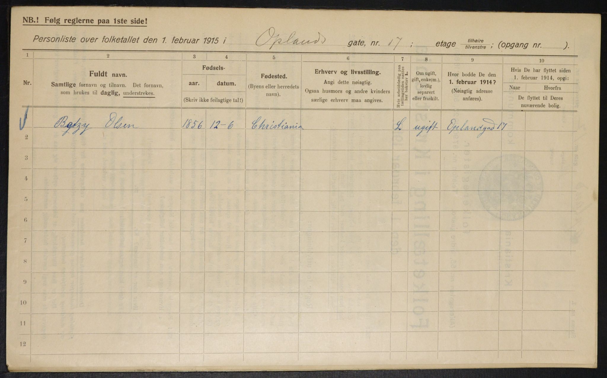 OBA, Kommunal folketelling 1.2.1915 for Kristiania, 1915, s. 75377