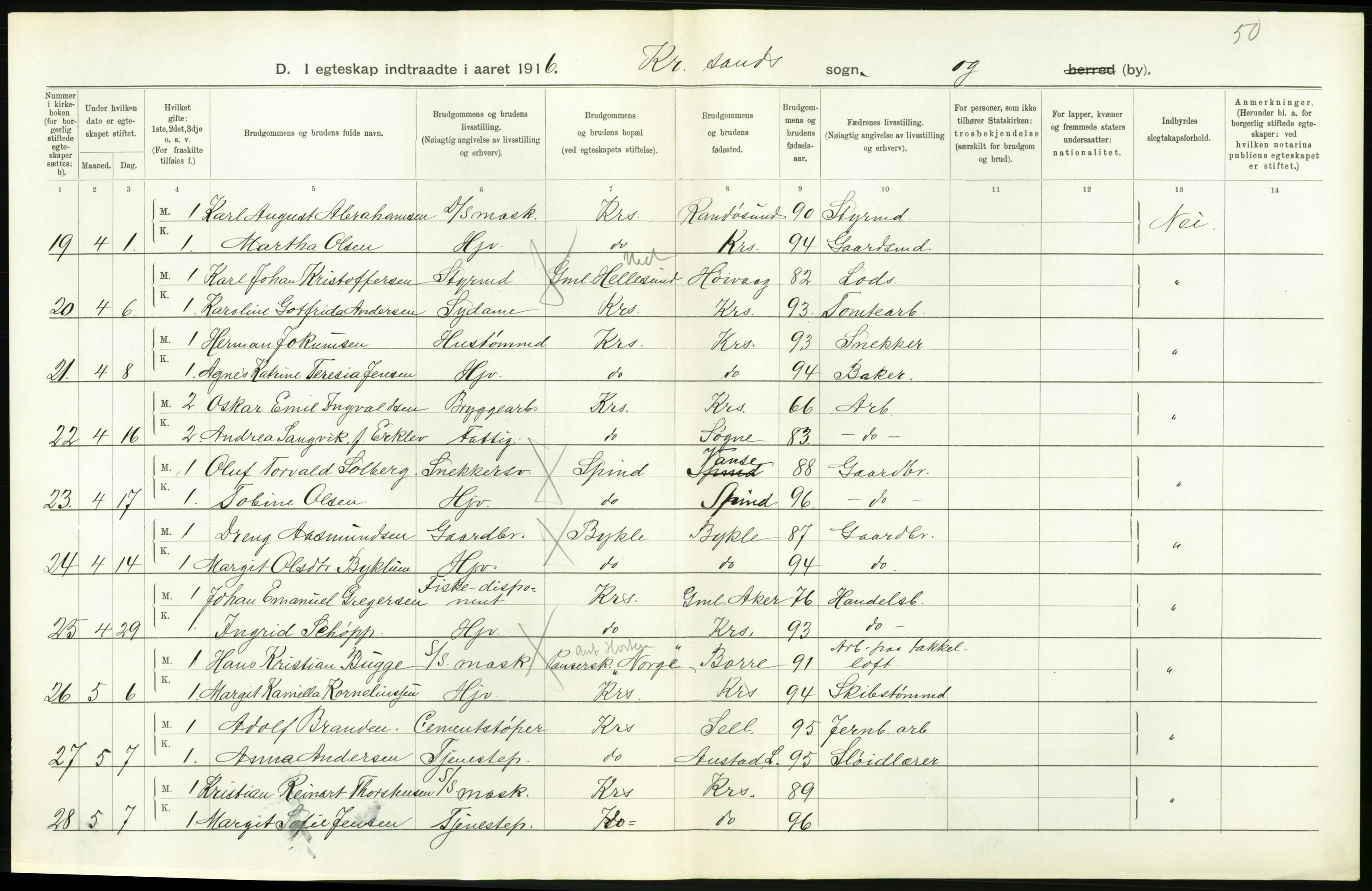 Statistisk sentralbyrå, Sosiodemografiske emner, Befolkning, AV/RA-S-2228/D/Df/Dfb/Dfbf/L0028: Lister og Mandals amt: Gifte, døde, dødfødte. Bygder og byer., 1916, s. 122