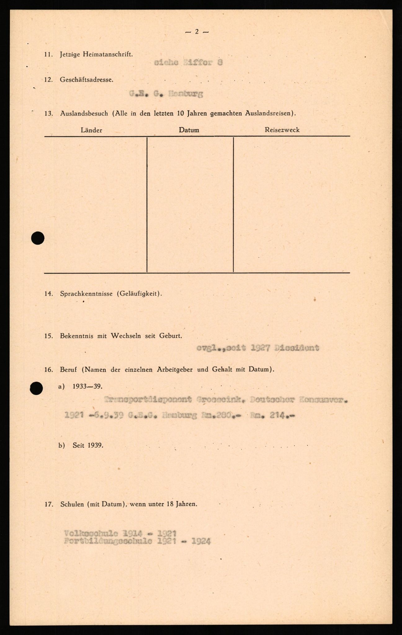 Forsvaret, Forsvarets overkommando II, AV/RA-RAFA-3915/D/Db/L0026: CI Questionaires. Tyske okkupasjonsstyrker i Norge. Tyskere., 1945-1946, s. 50