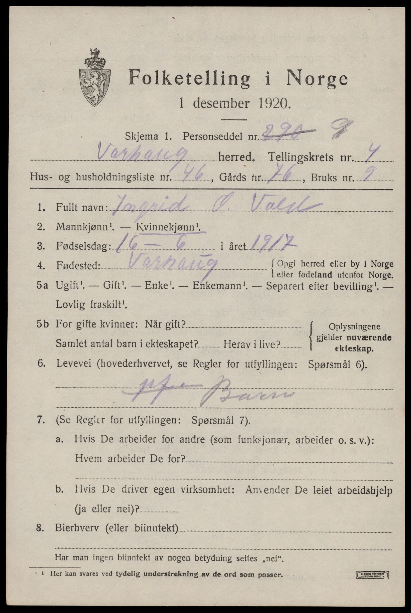SAST, Folketelling 1920 for 1118 Varhaug herred, 1920, s. 4205