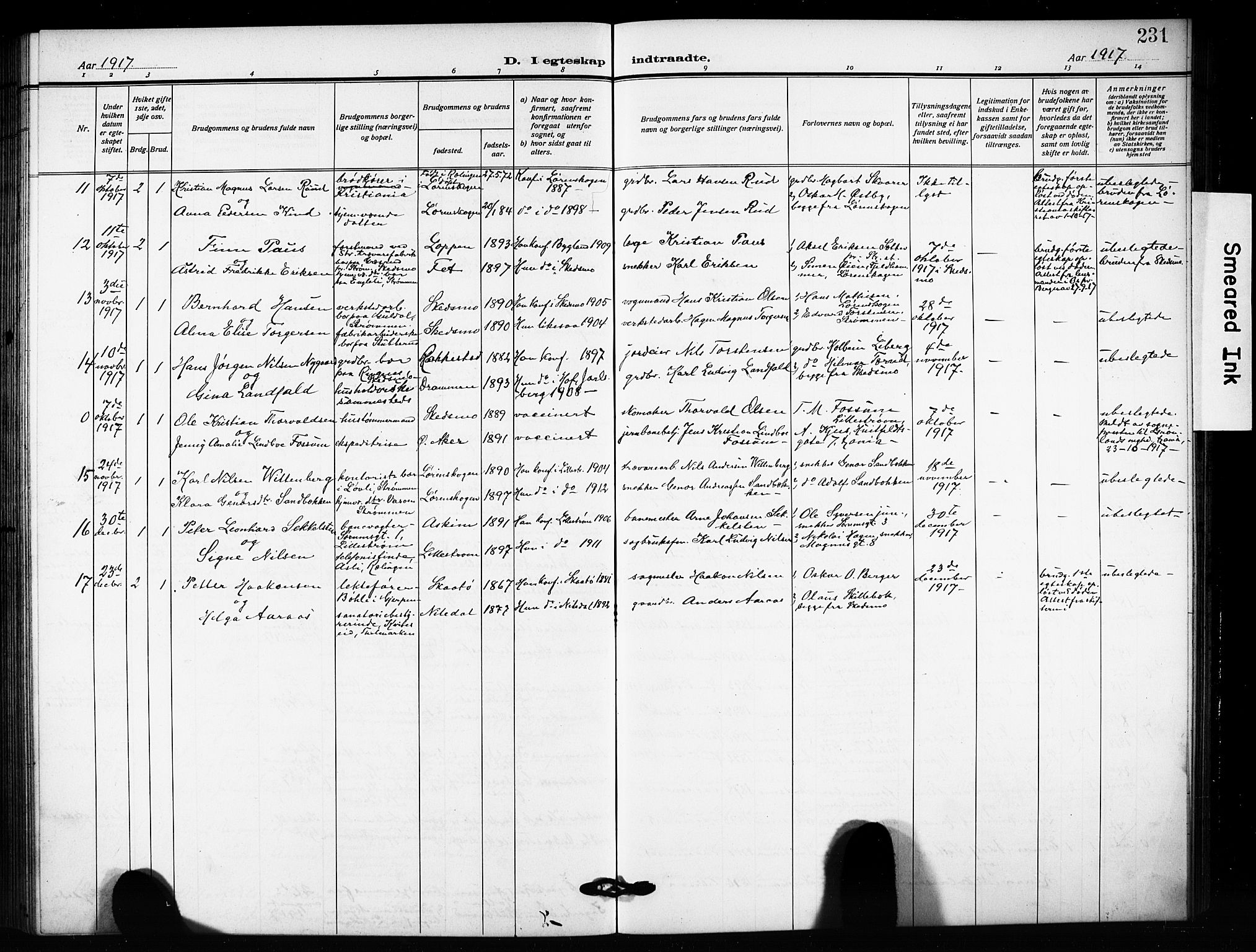 Skedsmo prestekontor Kirkebøker, AV/SAO-A-10033a/G/Ga/L0006: Klokkerbok nr. I 6, 1912-1926, s. 231