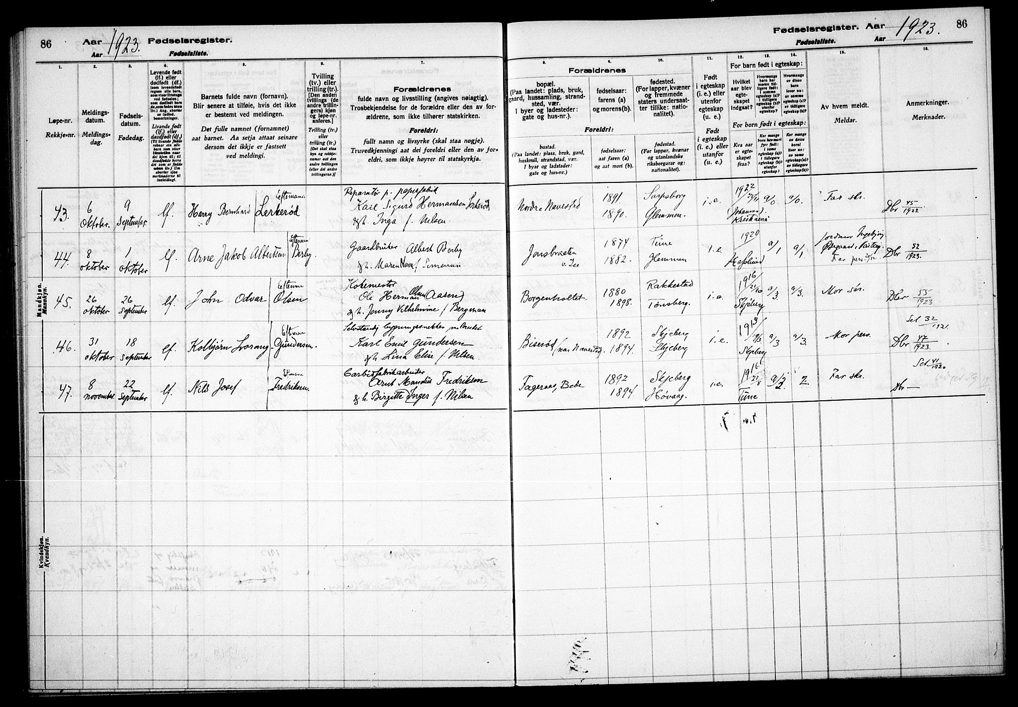 Skjeberg prestekontor Kirkebøker, AV/SAO-A-10923/J/Jd/L0001: Fødselsregister nr. IV 1, 1916-1935, s. 86