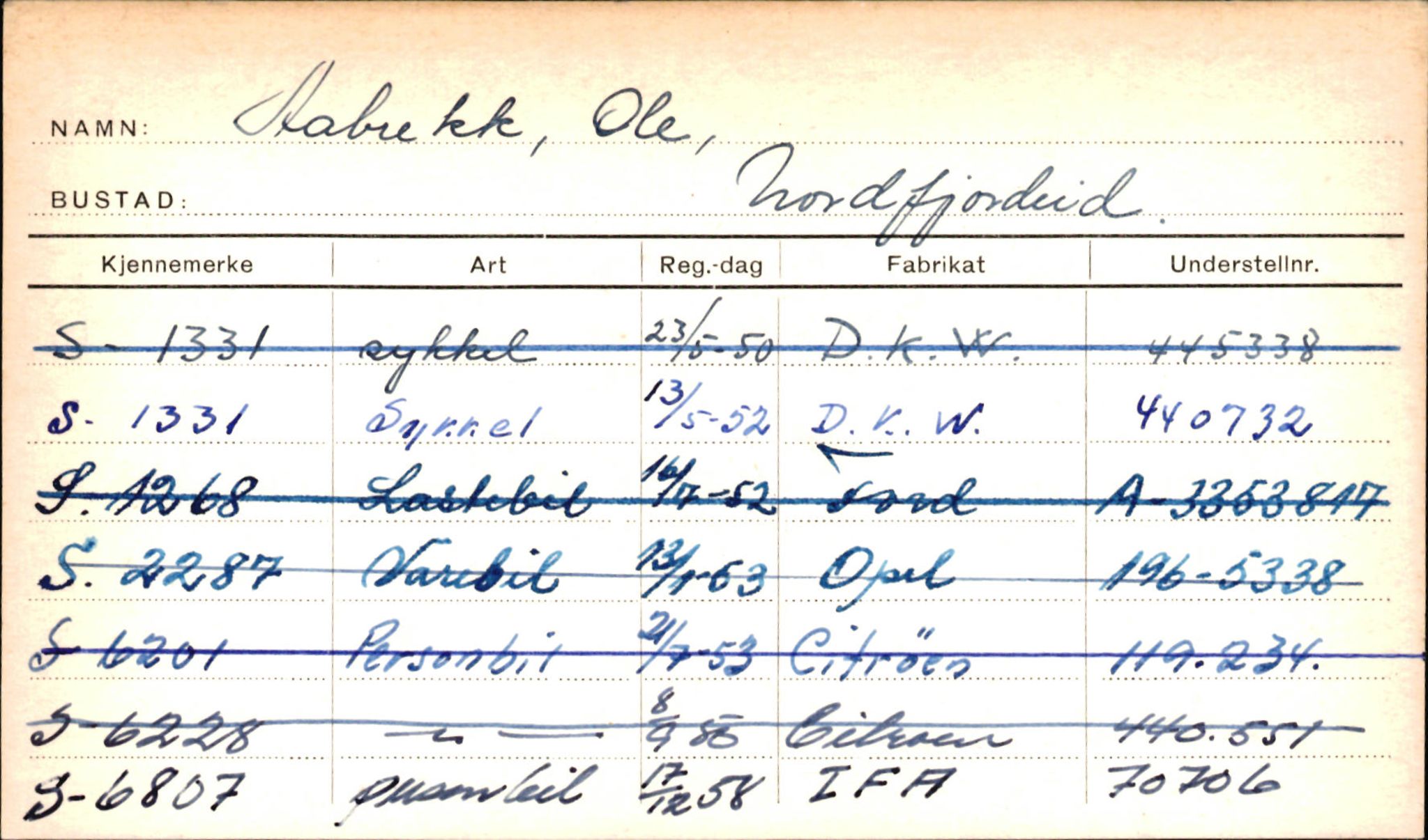 Statens vegvesen, Sogn og Fjordane vegkontor, SAB/A-5301/4/F/L0002: Eigarregister Fjordane til 1.6.1961, 1930-1961, s. 772