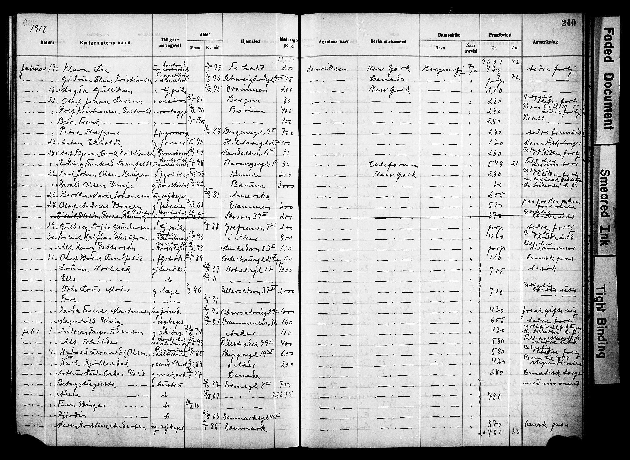 Oslo politidistrikt, AV/SAO-A-10085/E/Ee/Eef/L0032: Emigrantprotokoll, 1914-1919, s. 240