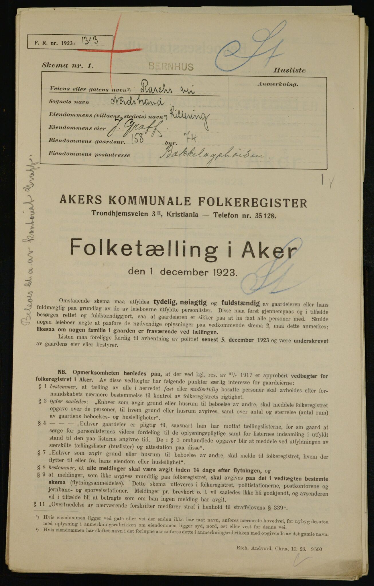 , Kommunal folketelling 1.12.1923 for Aker, 1923, s. 44184