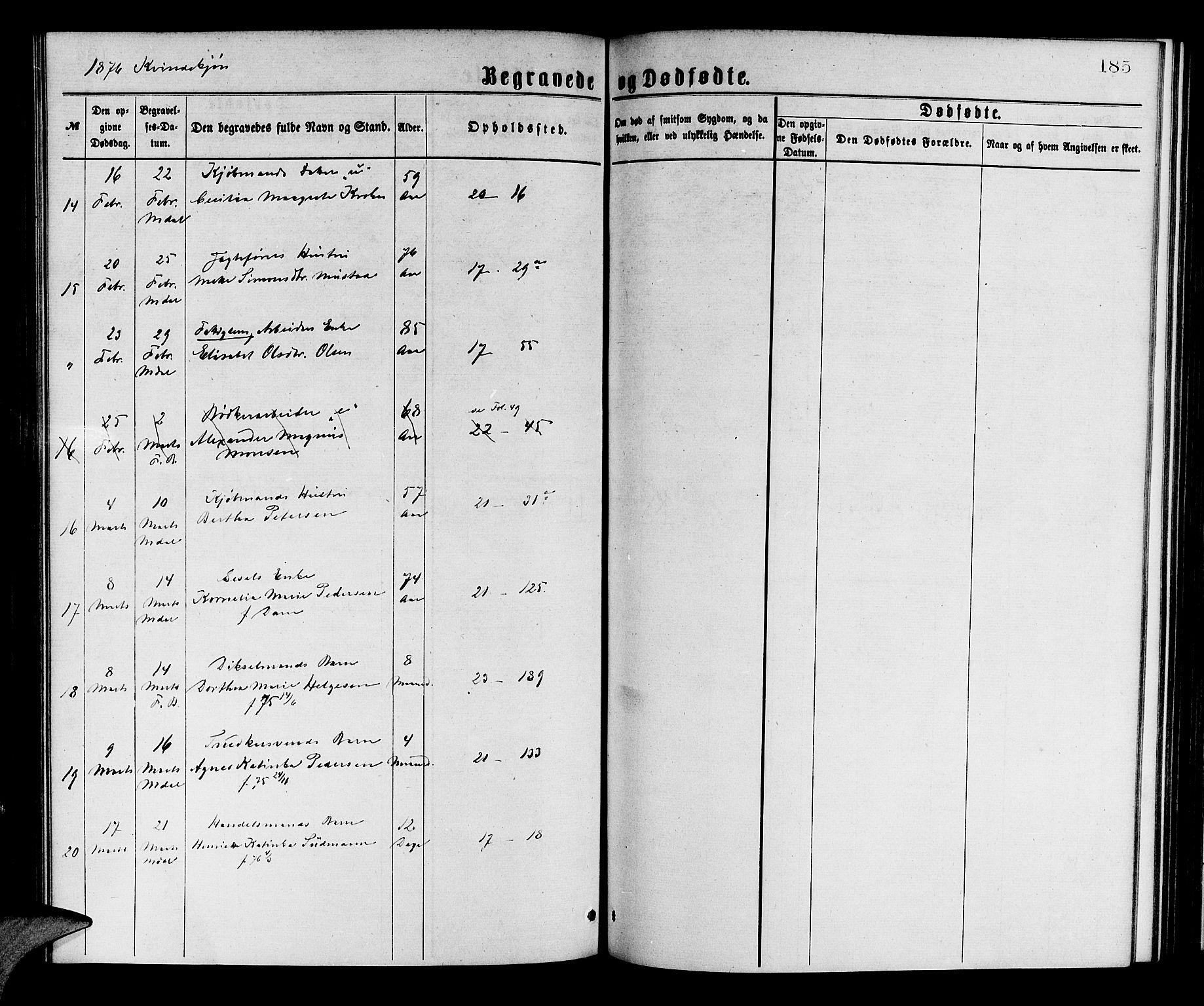 Korskirken sokneprestembete, AV/SAB-A-76101/H/Hab: Klokkerbok nr. E 3, 1871-1883, s. 185