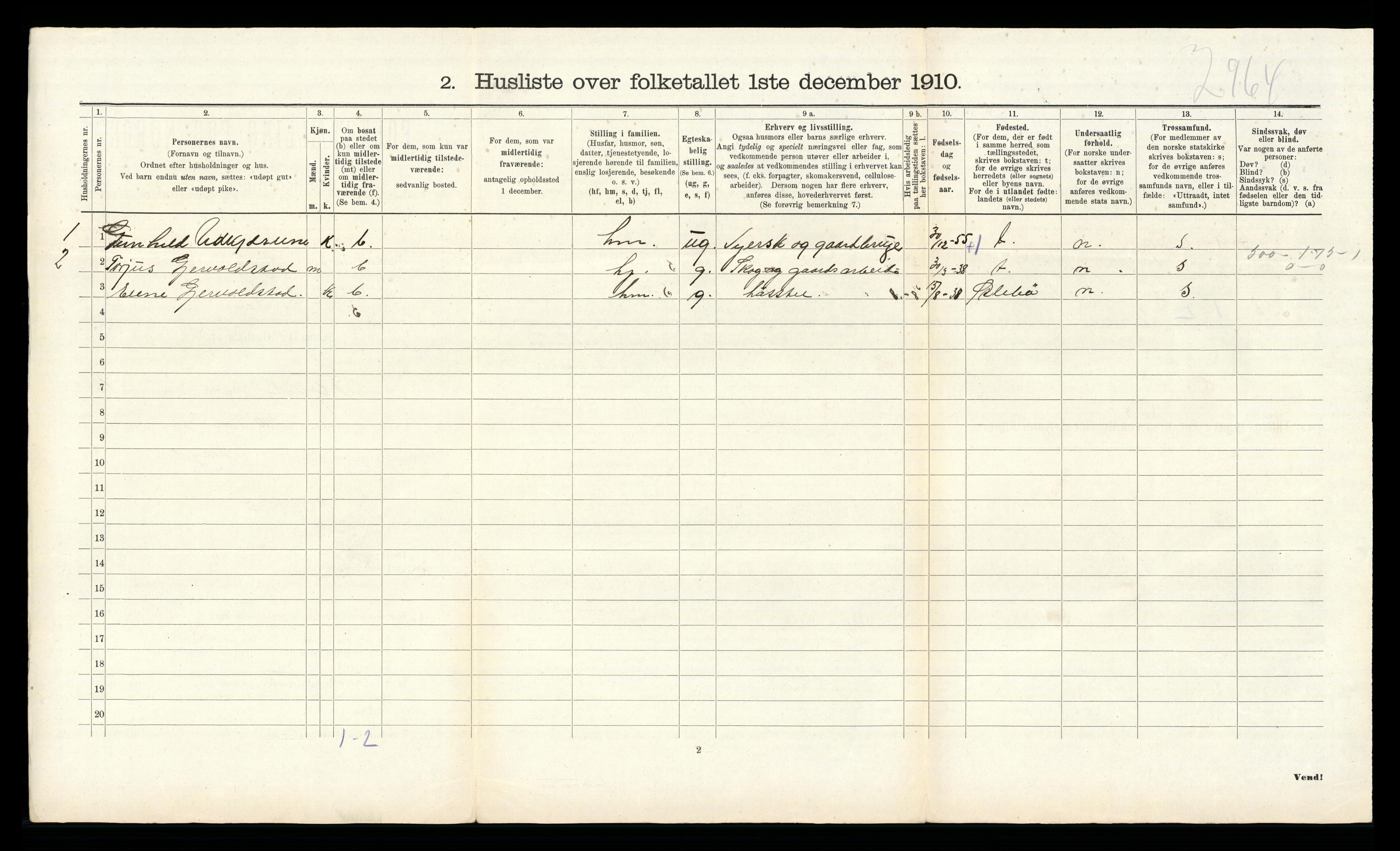 RA, Folketelling 1910 for 1018 Søgne herred, 1910, s. 1369