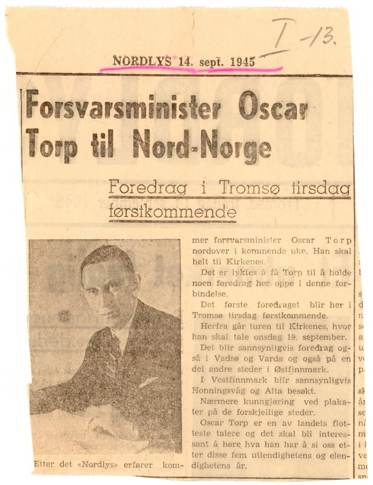 Finnmarkskontorets presse- og opplysningsarkiv , FMFB/A-1198/E/L0003/0010: I Nord-Troms og Finnmark - generelt  / Planer, 1945-1948