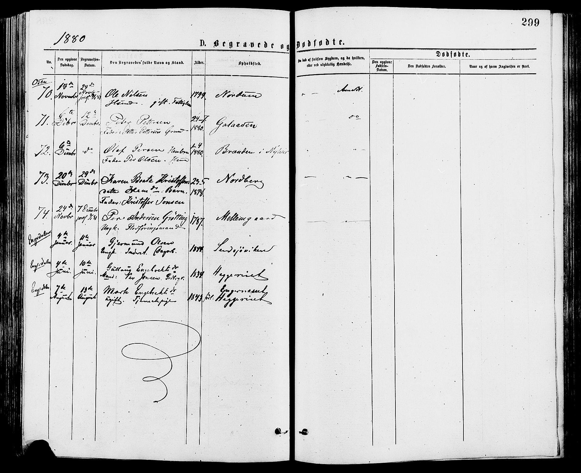 Trysil prestekontor, AV/SAH-PREST-046/H/Ha/Haa/L0007: Ministerialbok nr. 7, 1874-1880, s. 299