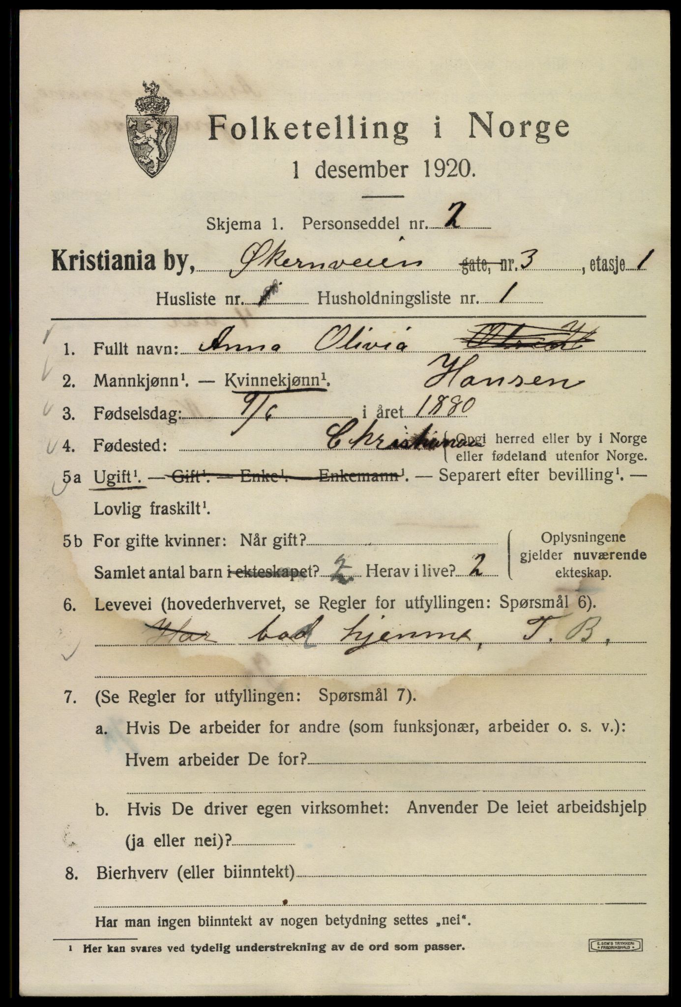 SAO, Folketelling 1920 for 0301 Kristiania kjøpstad, 1920, s. 654773