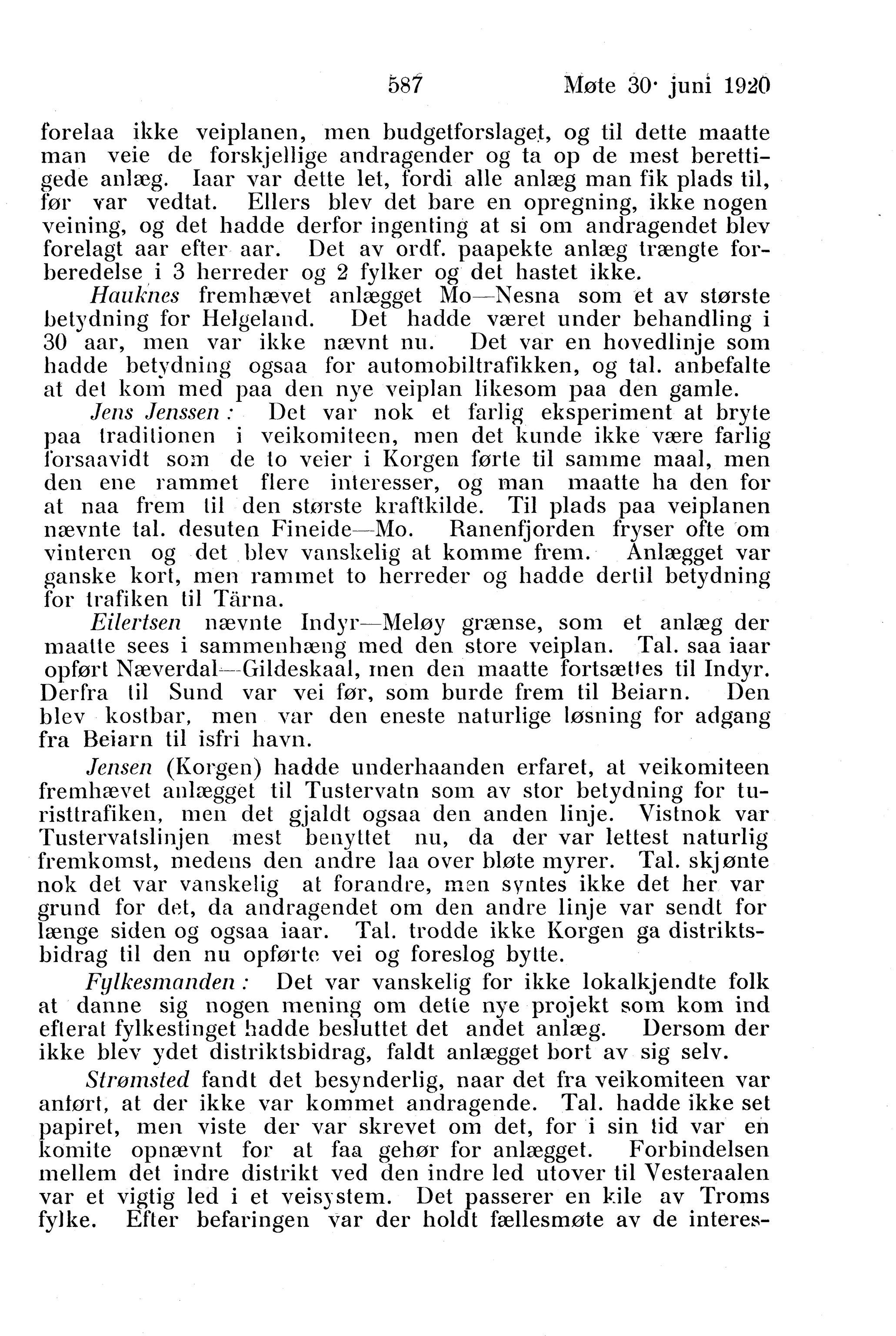 Nordland Fylkeskommune. Fylkestinget, AIN/NFK-17/176/A/Ac/L0043: Fylkestingsforhandlinger 1920, 1920