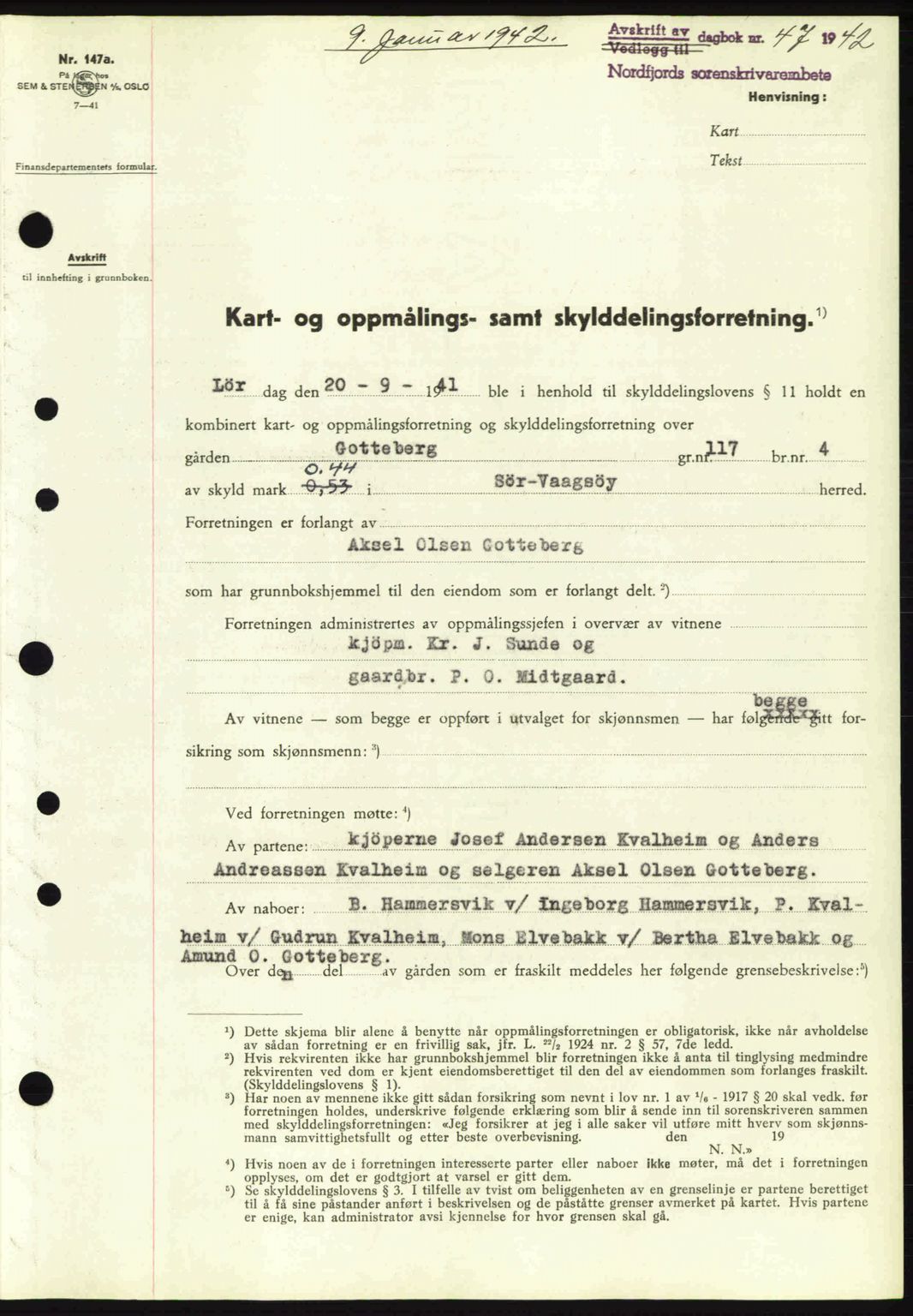 Nordfjord sorenskriveri, SAB/A-2801/02/02b/02bj/L0007: Pantebok nr. A7, 1941-1943, Dagboknr: 47/1942