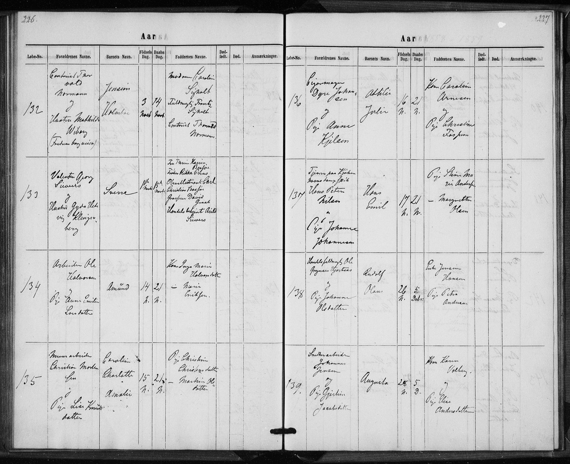 Rikshospitalet prestekontor Kirkebøker, AV/SAO-A-10309b/K/L0002/0001: Dåpsbok nr. 2.1, 1854-1860, s. 226-227