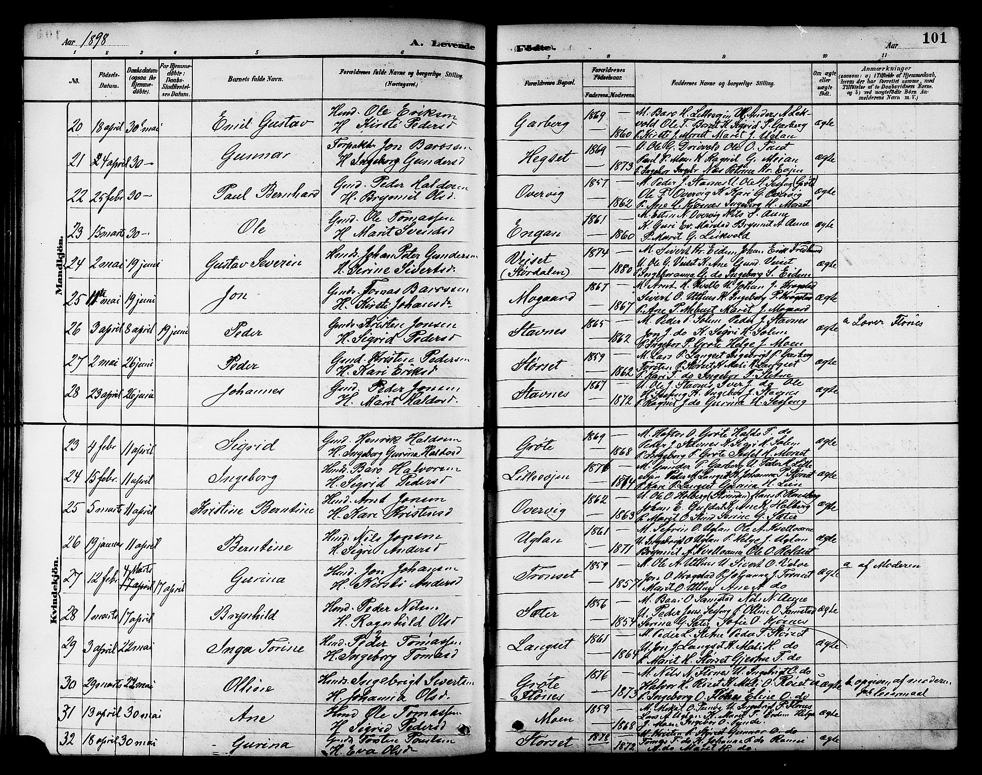 Ministerialprotokoller, klokkerbøker og fødselsregistre - Sør-Trøndelag, AV/SAT-A-1456/695/L1157: Klokkerbok nr. 695C08, 1889-1913, s. 101