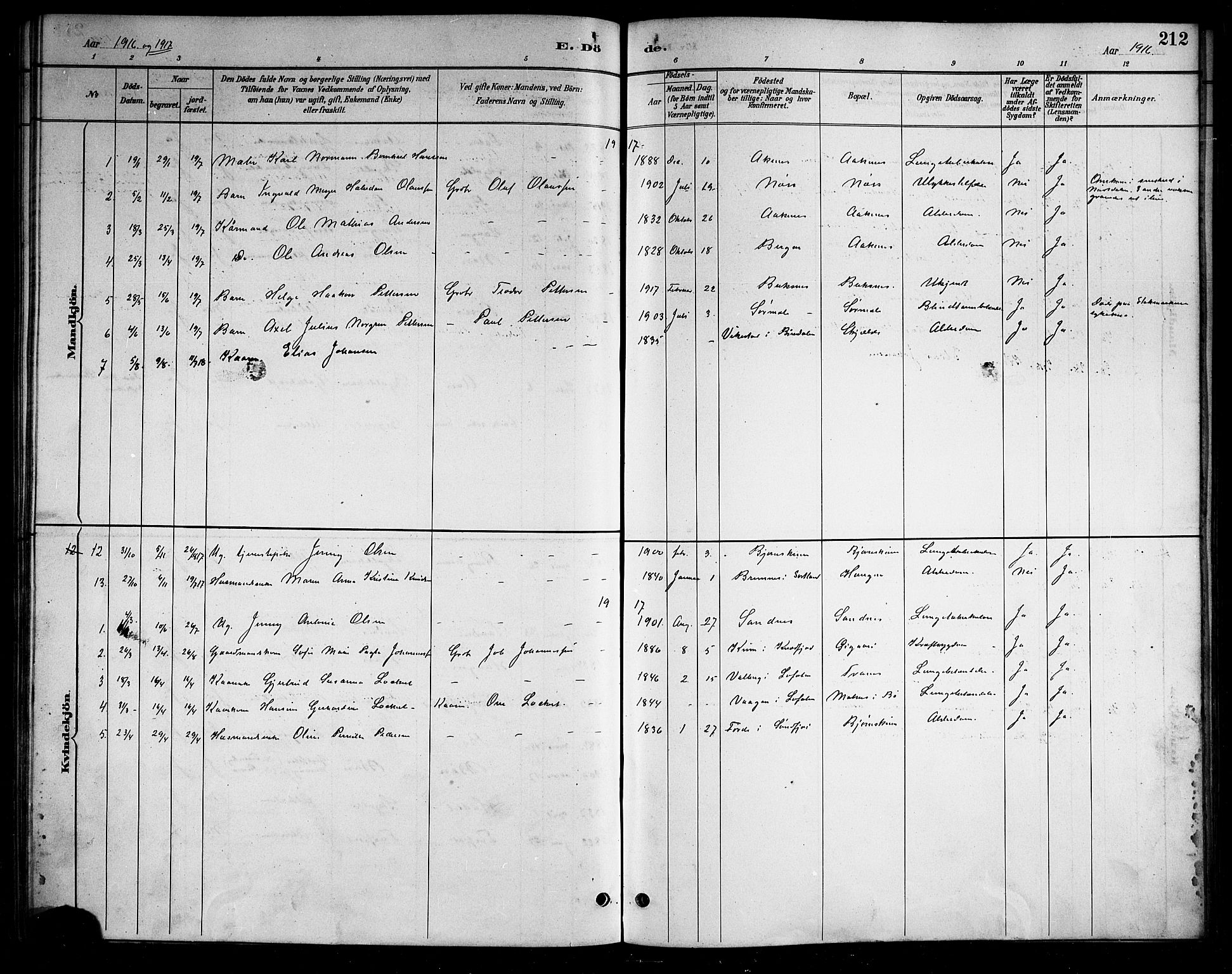 Ministerialprotokoller, klokkerbøker og fødselsregistre - Nordland, AV/SAT-A-1459/898/L1427: Klokkerbok nr. 898C02, 1887-1917, s. 212