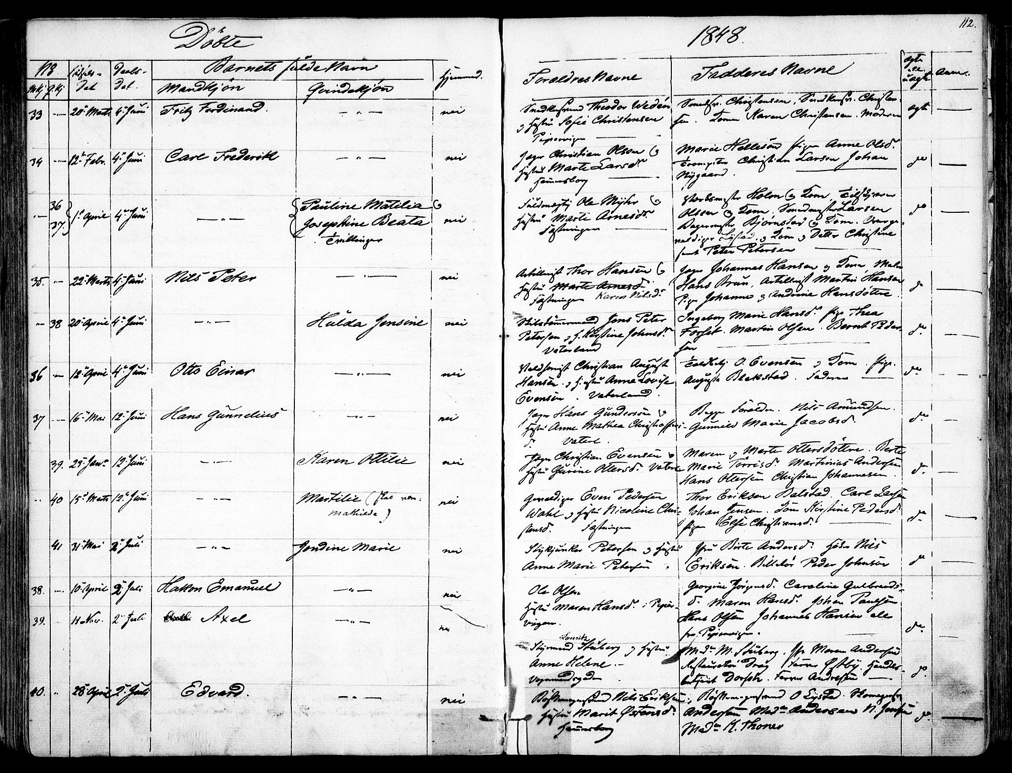 Garnisonsmenigheten Kirkebøker, AV/SAO-A-10846/F/Fa/L0008: Ministerialbok nr. 8, 1842-1859, s. 112