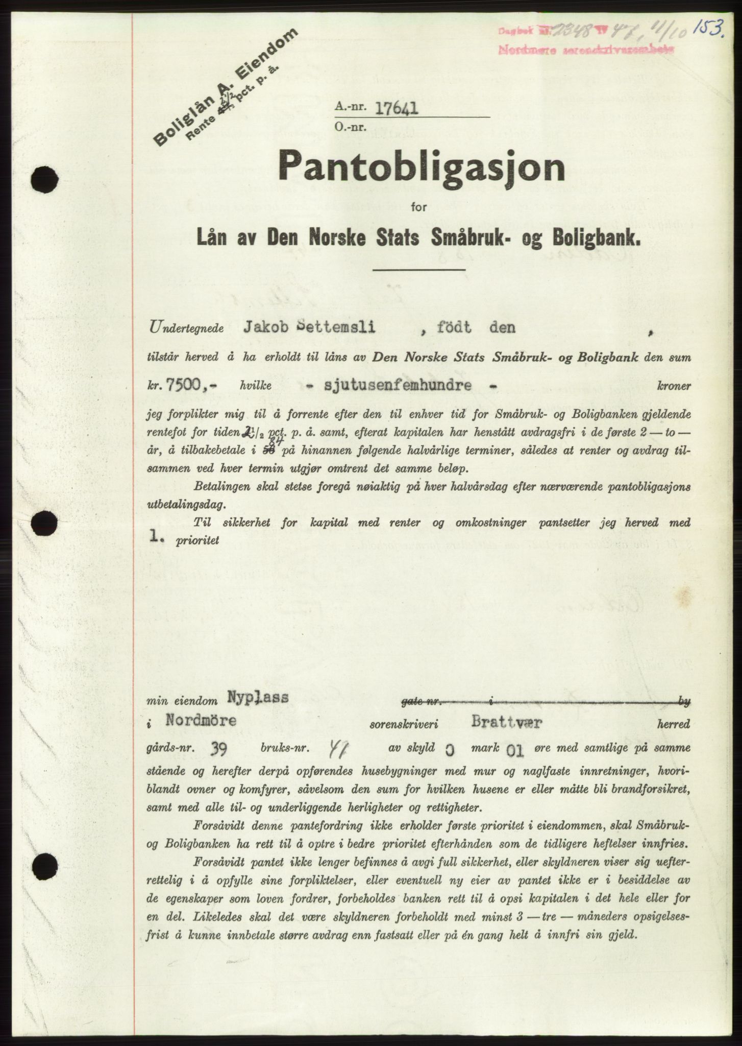 Nordmøre sorenskriveri, AV/SAT-A-4132/1/2/2Ca: Pantebok nr. B97, 1947-1948, Dagboknr: 2348/1947