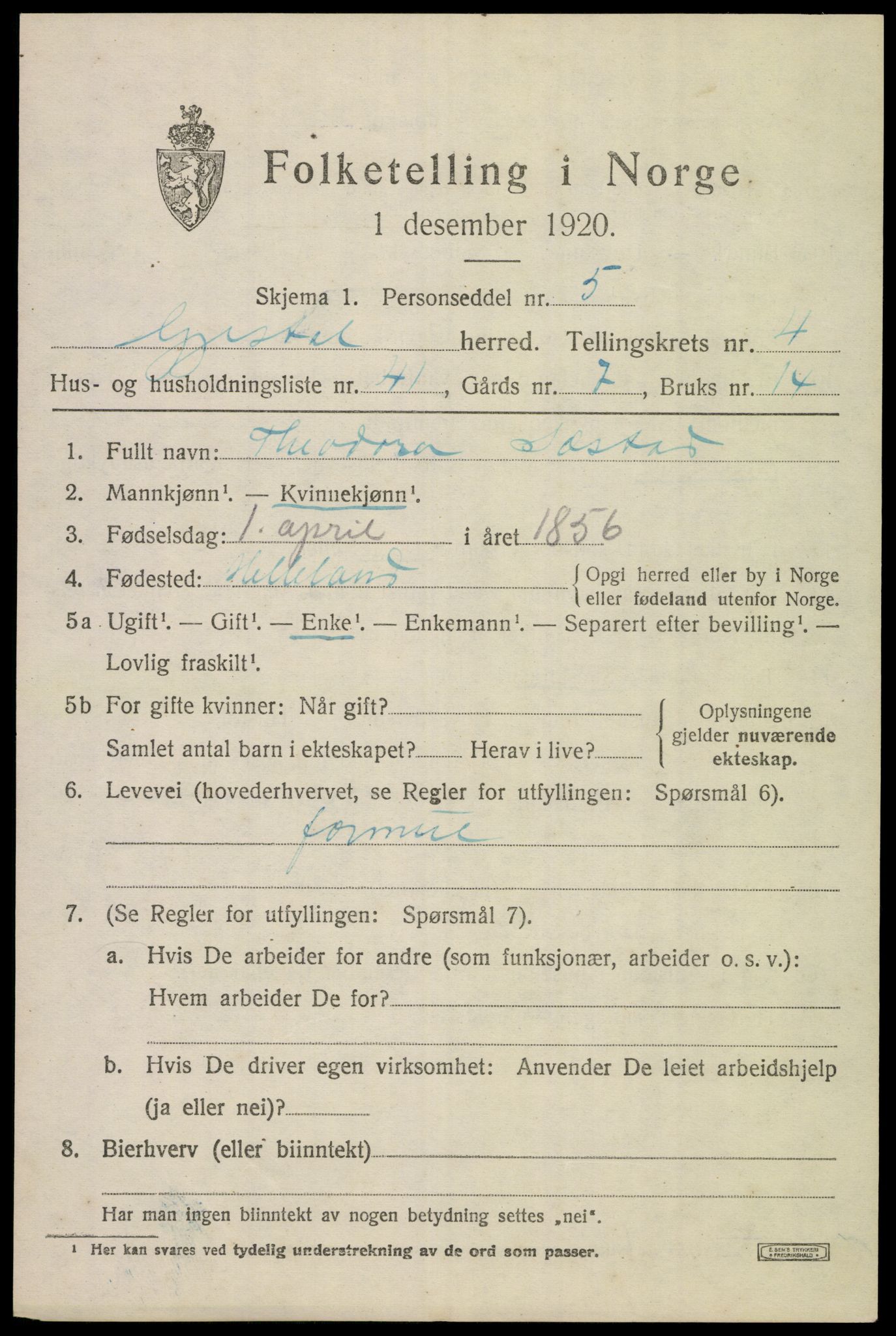 SAST, Folketelling 1920 for 1122 Gjesdal herred, 1920, s. 3094