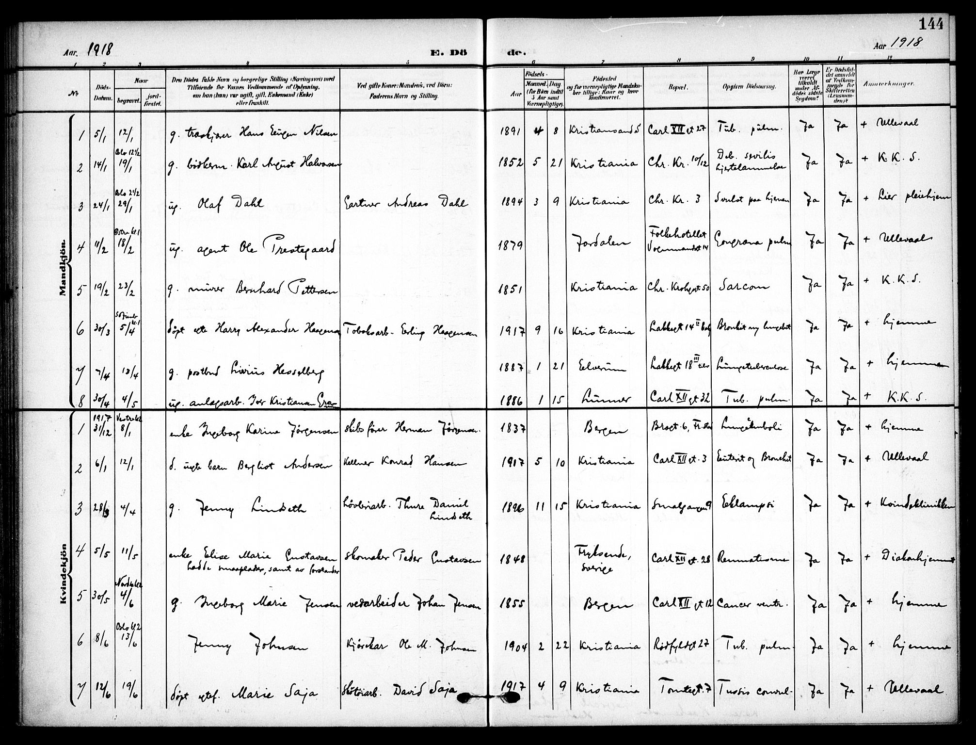 Vaterland prestekontor Kirkebøker, AV/SAO-A-10880/F/Fa/L0002: Ministerialbok nr. 2, 1907-1921, s. 144