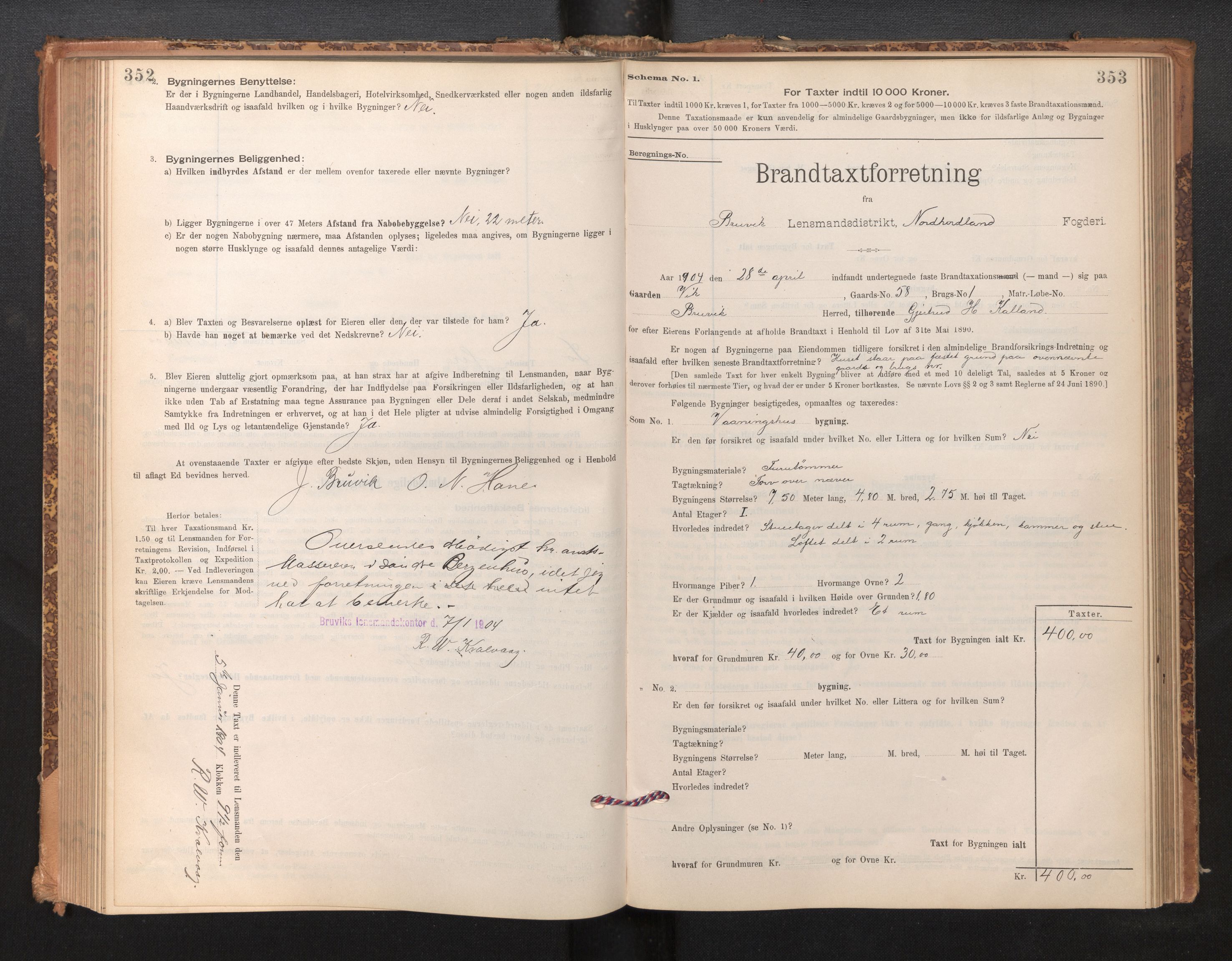 Lensmannen i Bruvik, SAB/A-31301/0012/L0006: Branntakstprotokoll, skjematakst, 1894-1906, s. 352-353