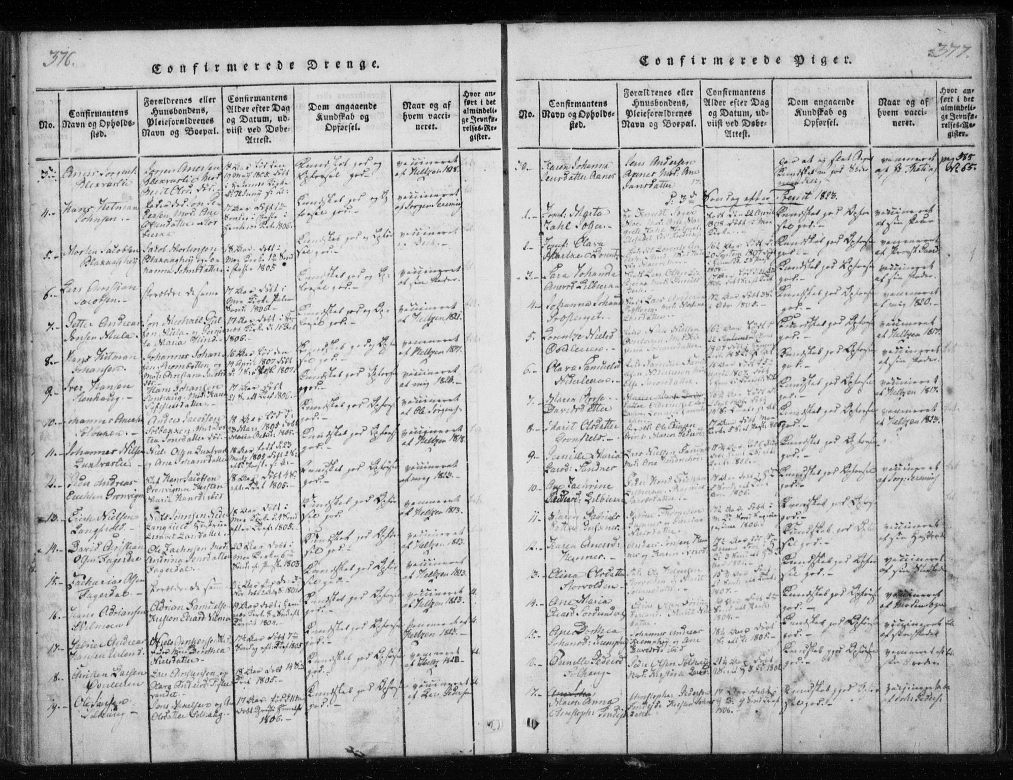 Ministerialprotokoller, klokkerbøker og fødselsregistre - Nordland, SAT/A-1459/825/L0353: Ministerialbok nr. 825A07, 1820-1826, s. 376-377