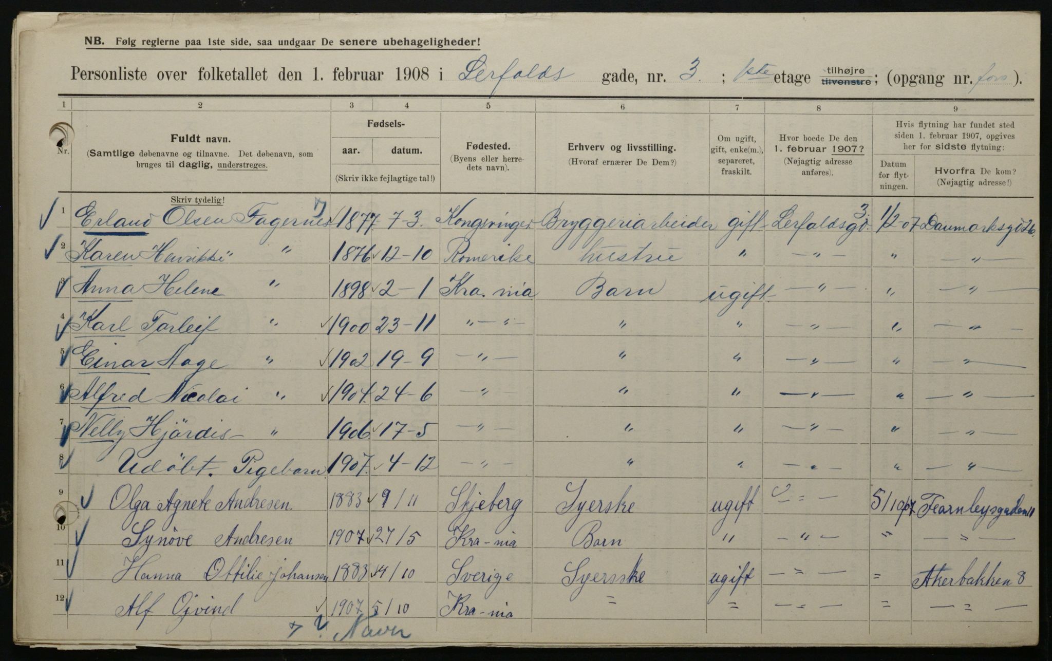 OBA, Kommunal folketelling 1.2.1908 for Kristiania kjøpstad, 1908, s. 51374
