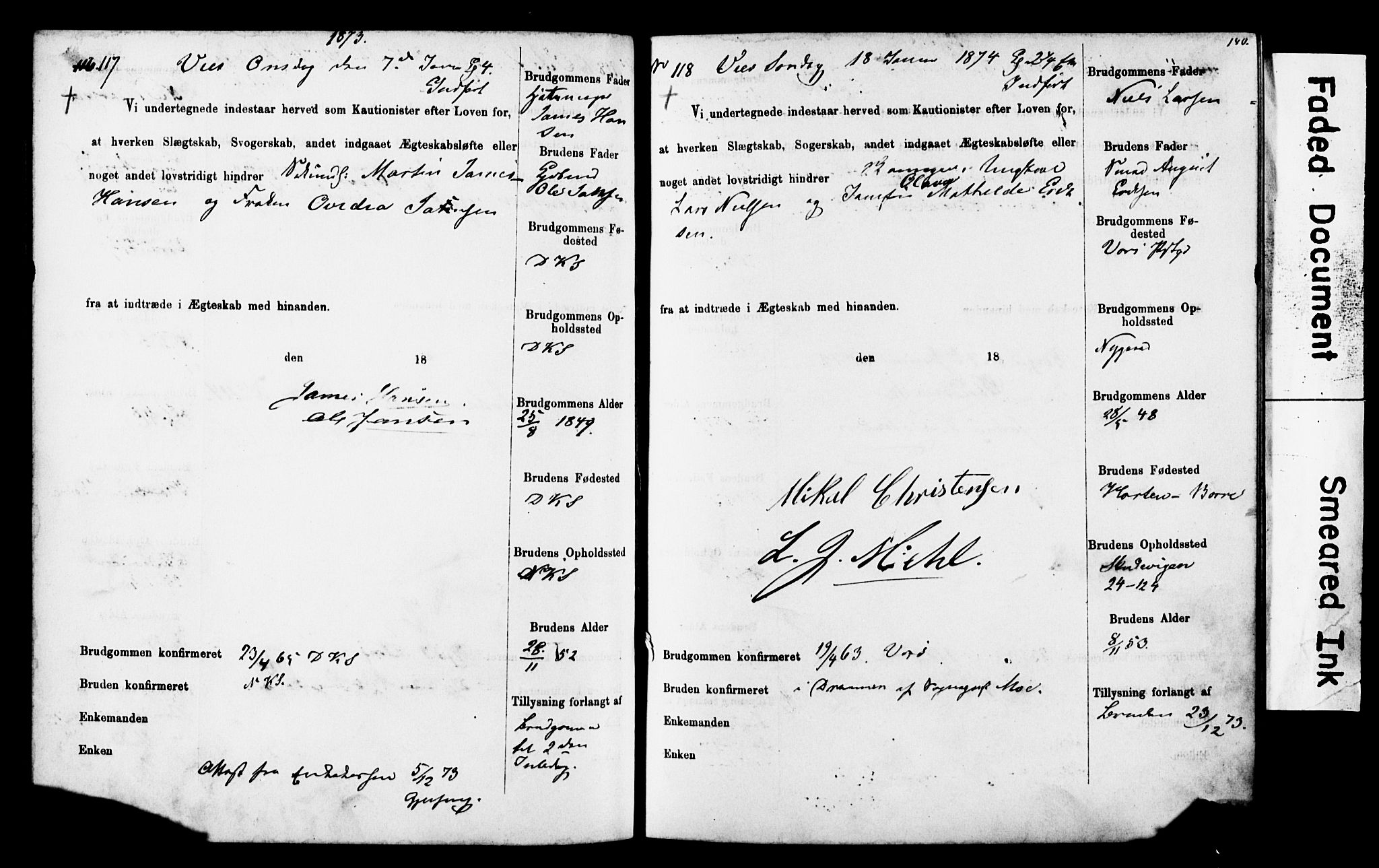 Korskirken sokneprestembete, SAB/A-76101: Forlovererklæringer nr. II.5.4, 1871-1878, s. 140