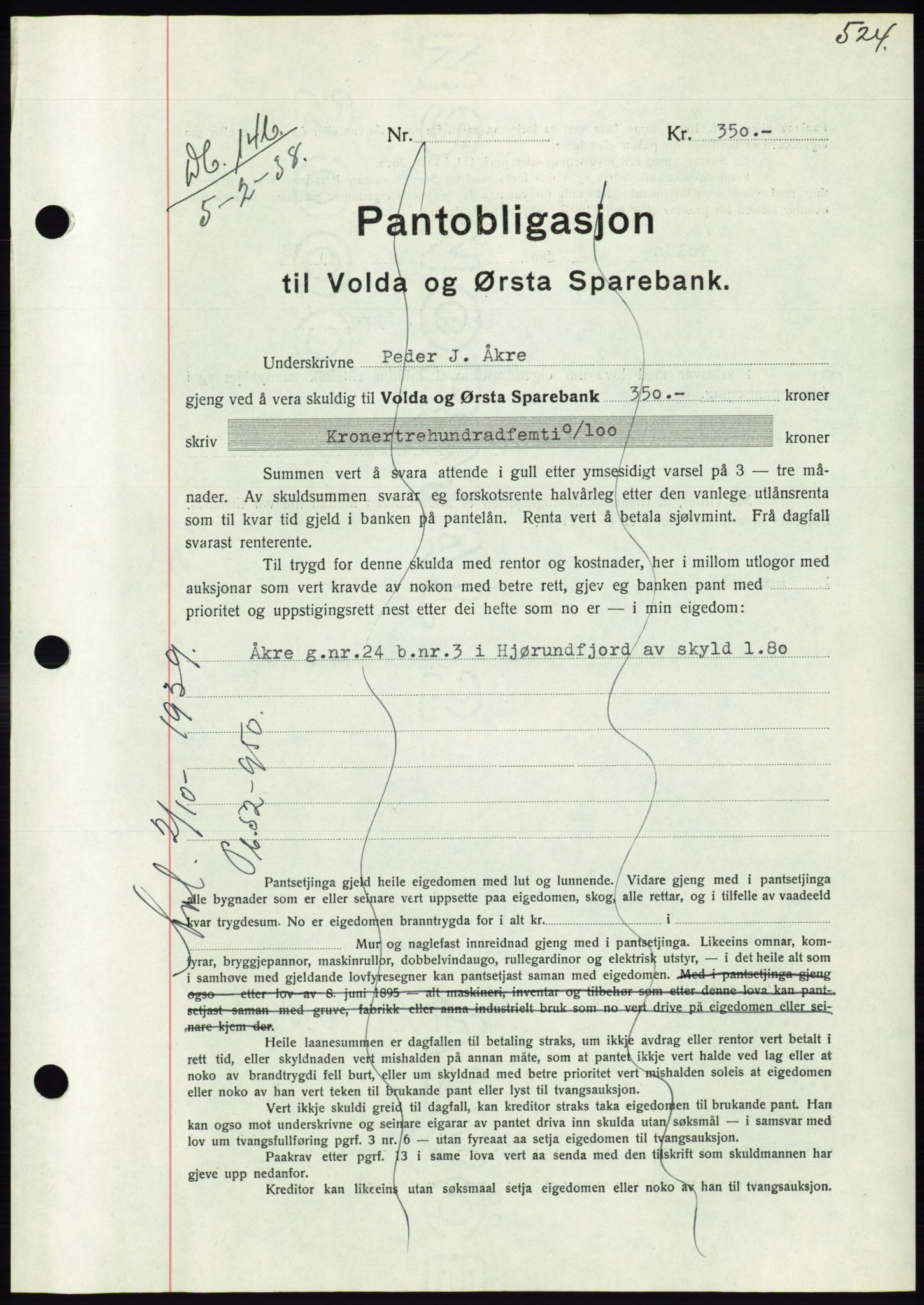 Søre Sunnmøre sorenskriveri, SAT/A-4122/1/2/2C/L0064: Pantebok nr. 58, 1937-1938, Dagboknr: 146/1938