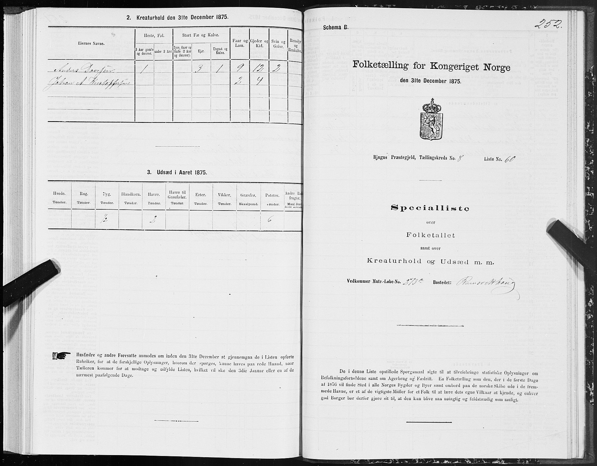 SAT, Folketelling 1875 for 1627P Bjugn prestegjeld, 1875, s. 4252