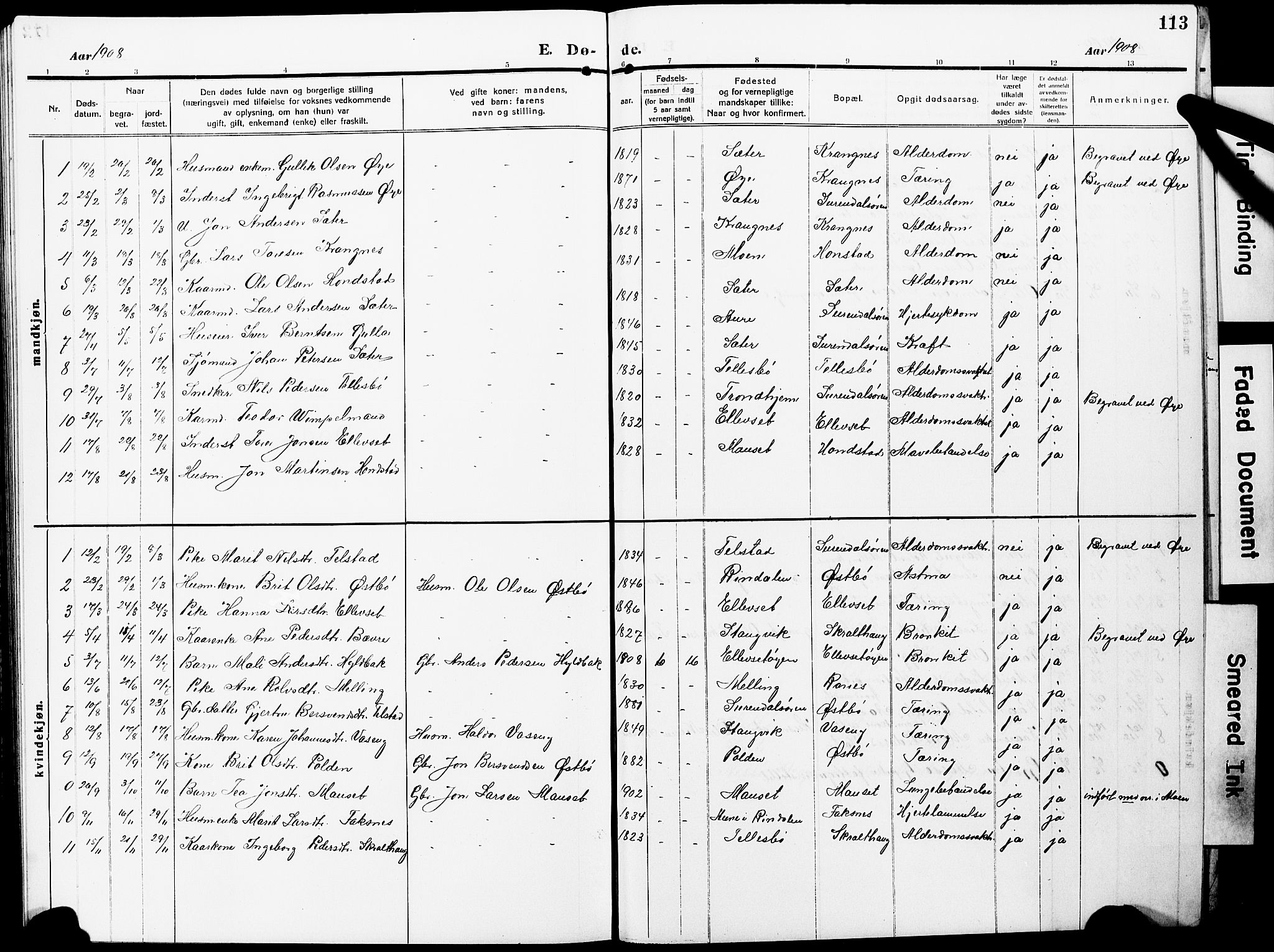 Ministerialprotokoller, klokkerbøker og fødselsregistre - Møre og Romsdal, SAT/A-1454/596/L1059: Klokkerbok nr. 596C02, 1908-1922, s. 113