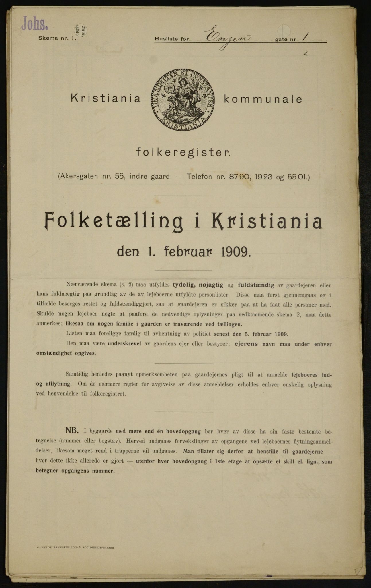 OBA, Kommunal folketelling 1.2.1909 for Kristiania kjøpstad, 1909, s. 19600