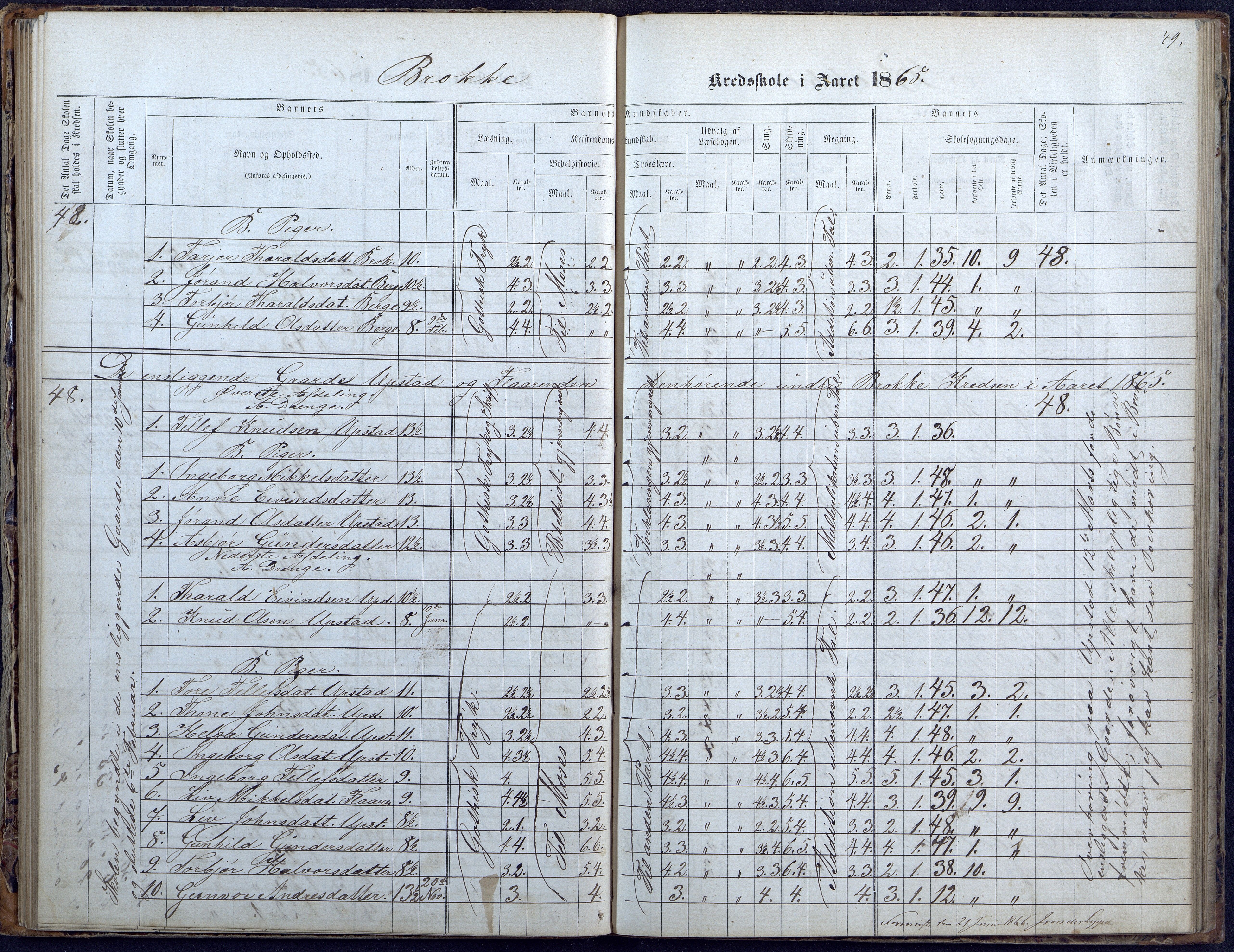 Hylestad kommune, AAKS/KA0939-PK/03/03b/L0004: Skoleprotokoll for Haugen og Brokke krets, 1863-1888, s. 49