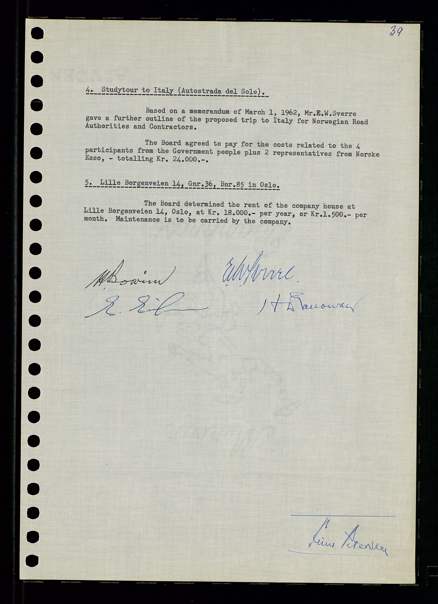 Pa 0982 - Esso Norge A/S, AV/SAST-A-100448/A/Aa/L0001/0003: Den administrerende direksjon Board minutes (styrereferater) / Den administrerende direksjon Board minutes (styrereferater), 1962, s. 39