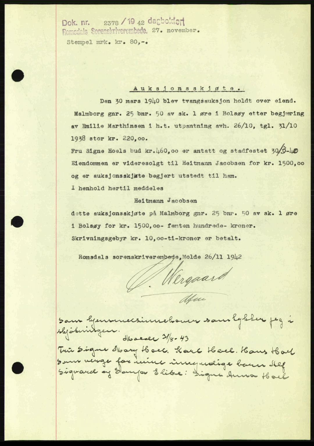 Romsdal sorenskriveri, SAT/A-4149/1/2/2C: Pantebok nr. A13, 1942-1943, Dagboknr: 2378/1942
