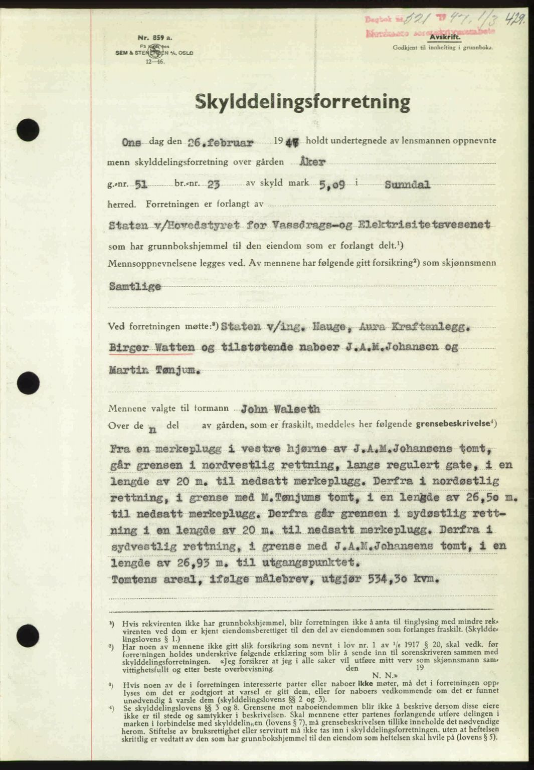 Nordmøre sorenskriveri, SAT/A-4132/1/2/2Ca: Pantebok nr. A104, 1947-1947, Dagboknr: 521/1947