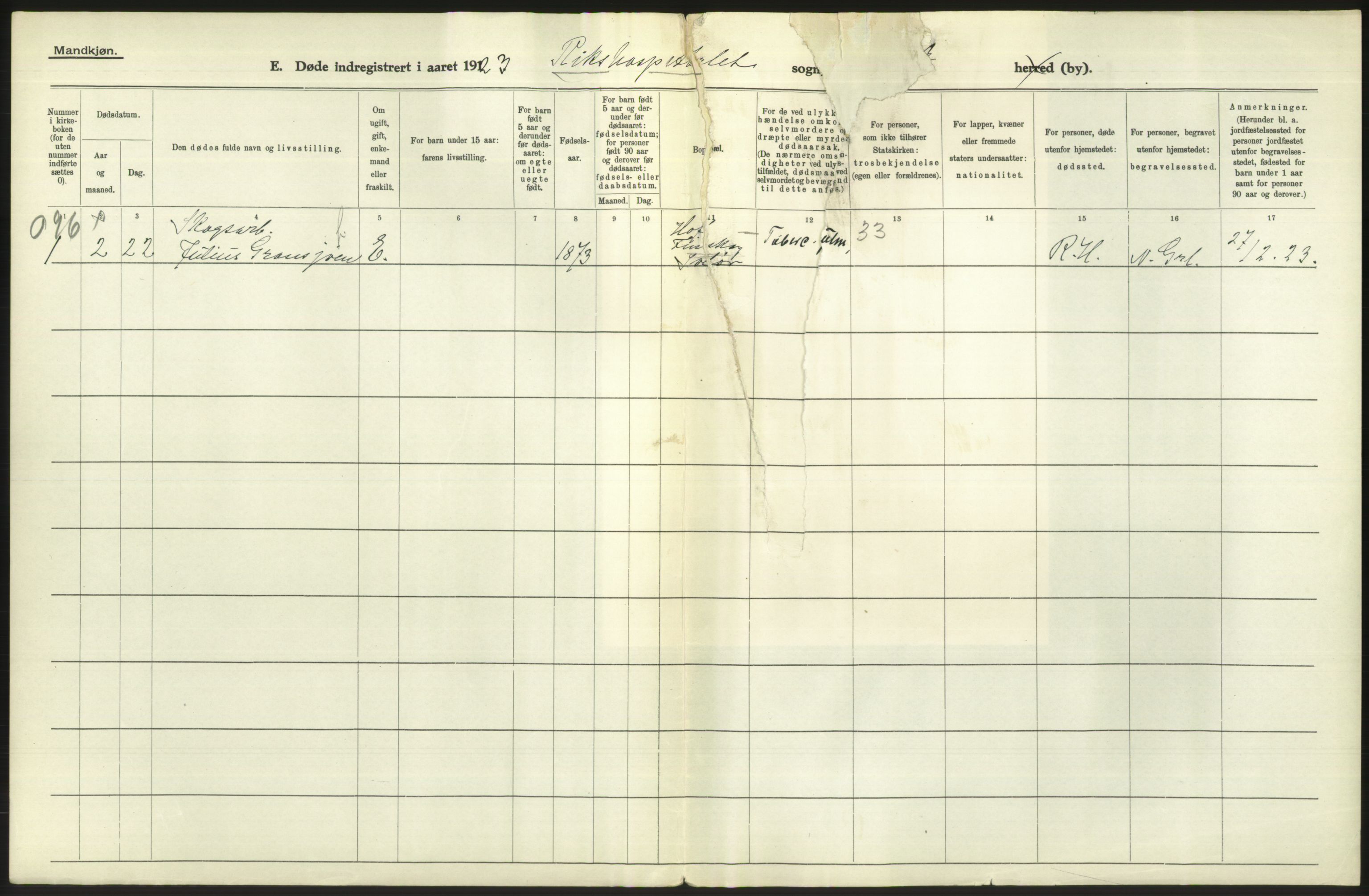 Statistisk sentralbyrå, Sosiodemografiske emner, Befolkning, AV/RA-S-2228/D/Df/Dfc/Dfcc/L0010: Kristiania: Døde, dødfødte, 1923, s. 614