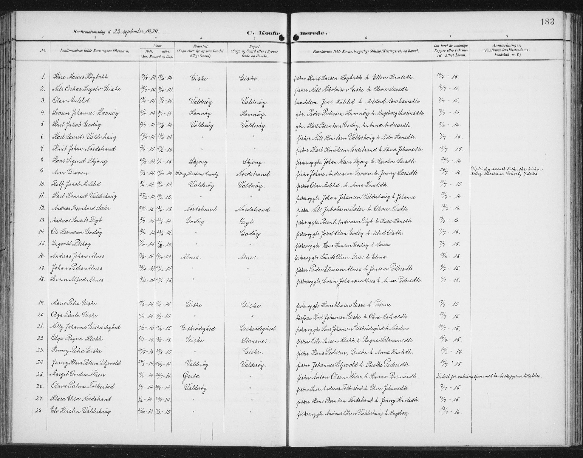 Ministerialprotokoller, klokkerbøker og fødselsregistre - Møre og Romsdal, SAT/A-1454/534/L0489: Klokkerbok nr. 534C01, 1899-1941, s. 183