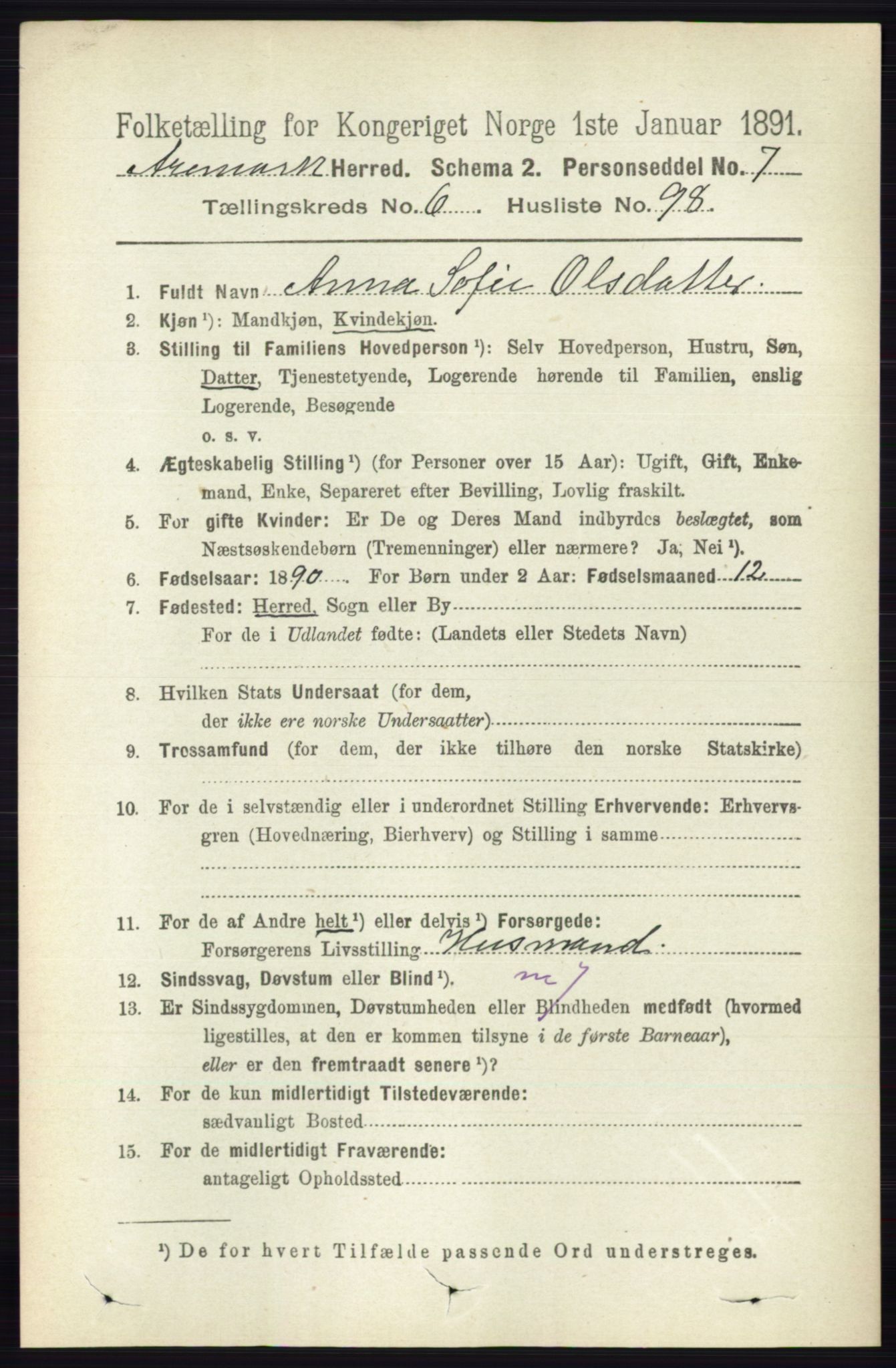 RA, Folketelling 1891 for 0118 Aremark herred, 1891, s. 3709
