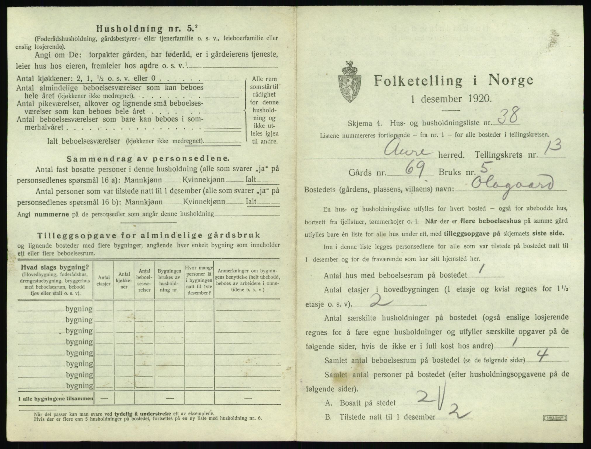 SAT, Folketelling 1920 for 1569 Aure herred, 1920, s. 842