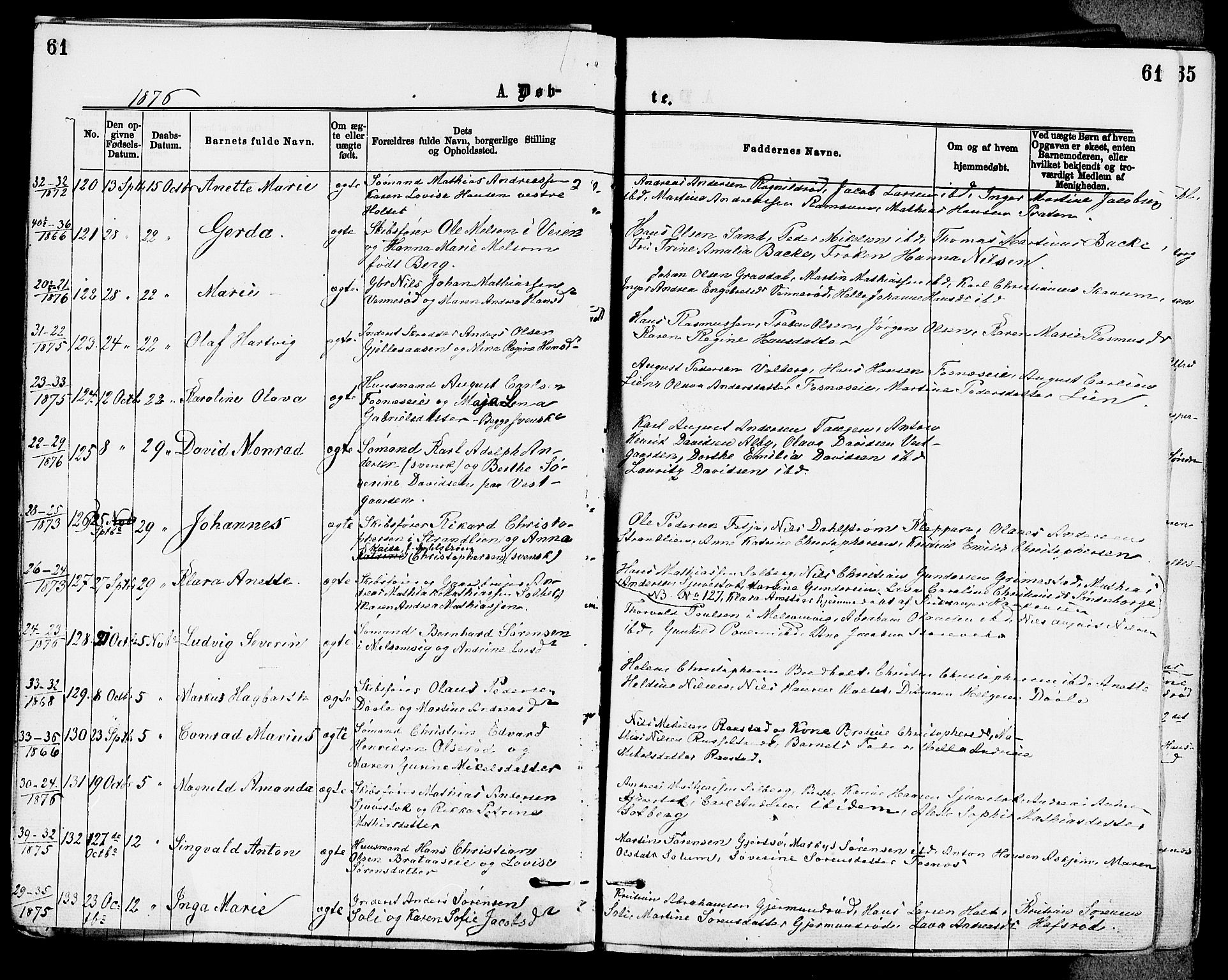 Stokke kirkebøker, AV/SAKO-A-320/F/Fa/L0009: Ministerialbok nr. I 9, 1872-1883, s. 61