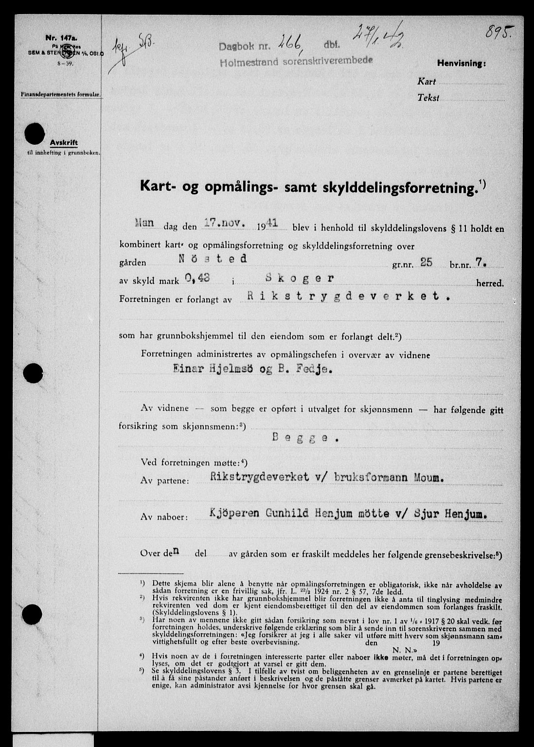 Holmestrand sorenskriveri, SAKO/A-67/G/Ga/Gaa/L0054: Pantebok nr. A-54, 1941-1942, Dagboknr: 266/1942