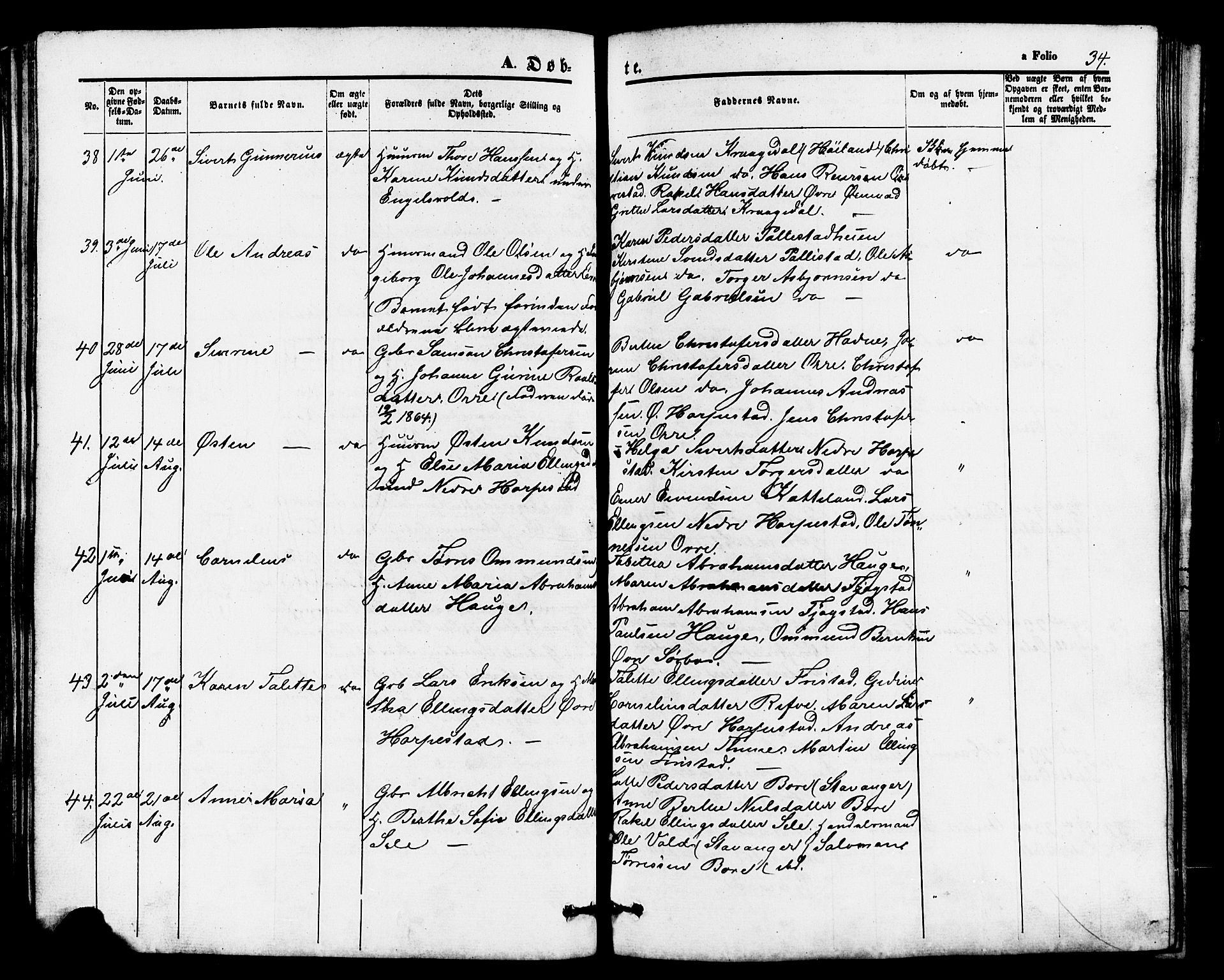 Klepp sokneprestkontor, SAST/A-101803/001/3/30BB/L0002: Klokkerbok nr. B 2, 1860-1875, s. 34