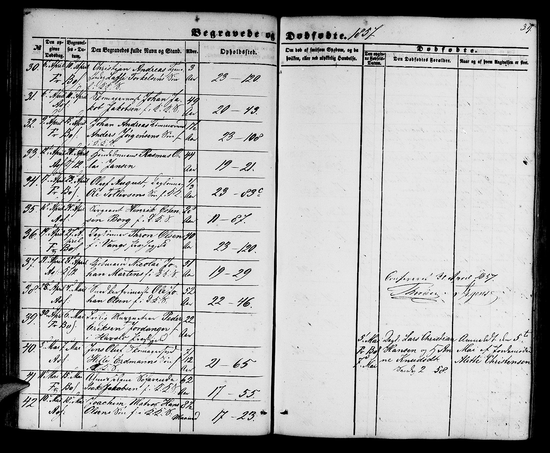 Korskirken sokneprestembete, AV/SAB-A-76101/H/Hab: Klokkerbok nr. E 2, 1851-1871, s. 39