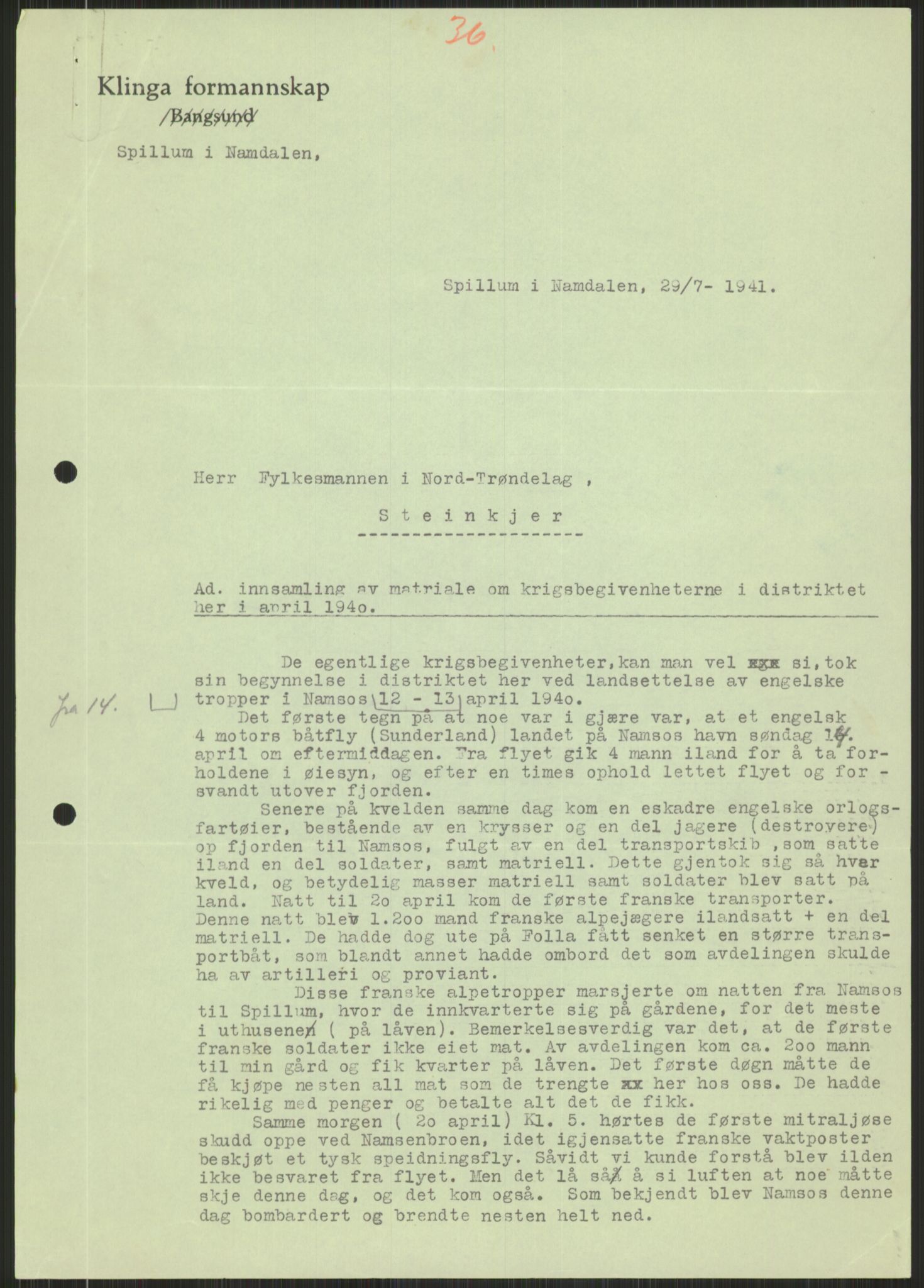 Forsvaret, Forsvarets krigshistoriske avdeling, AV/RA-RAFA-2017/Y/Ya/L0016: II-C-11-31 - Fylkesmenn.  Rapporter om krigsbegivenhetene 1940., 1940, s. 482