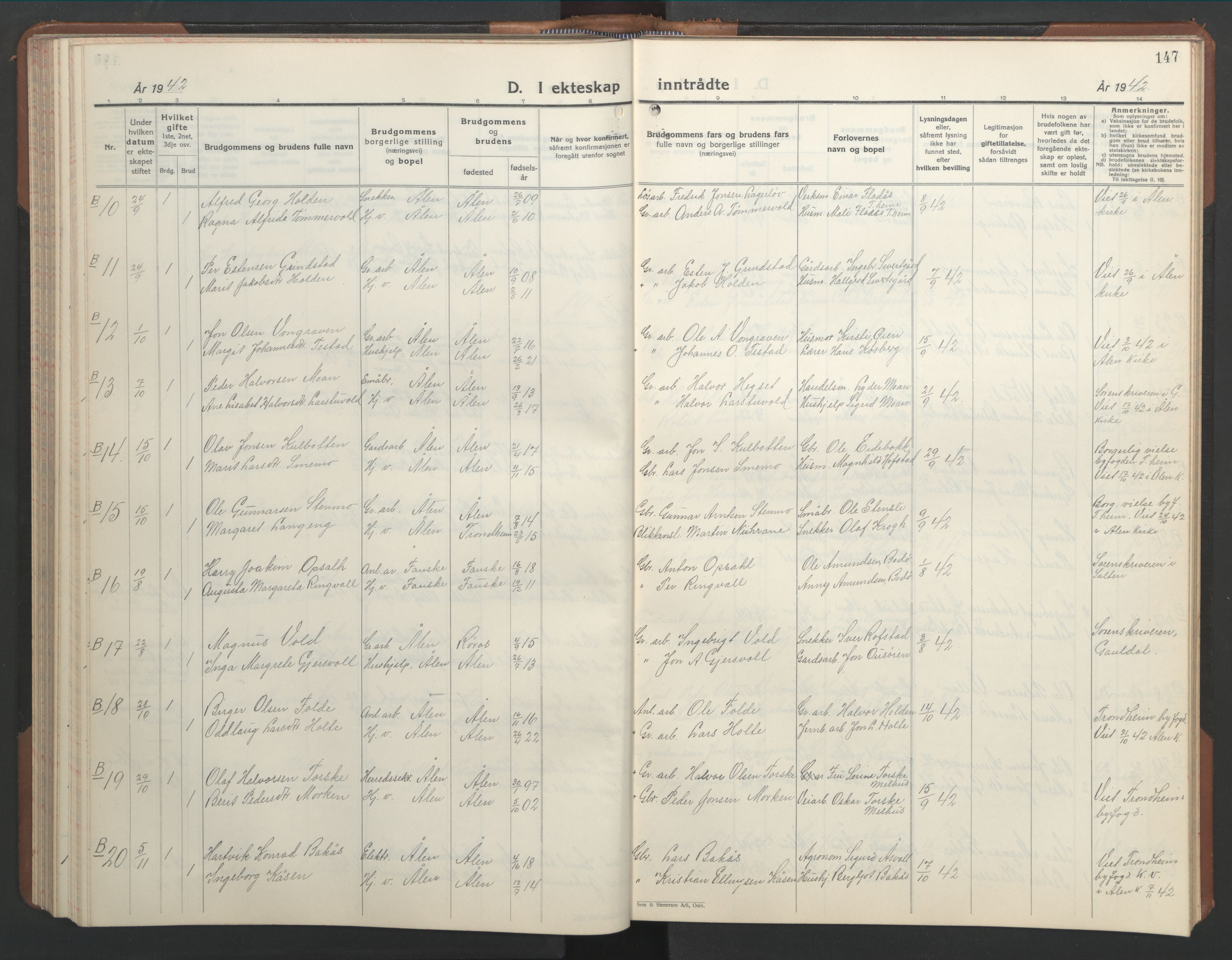 Ministerialprotokoller, klokkerbøker og fødselsregistre - Sør-Trøndelag, AV/SAT-A-1456/686/L0986: Klokkerbok nr. 686C02, 1933-1950, s. 147